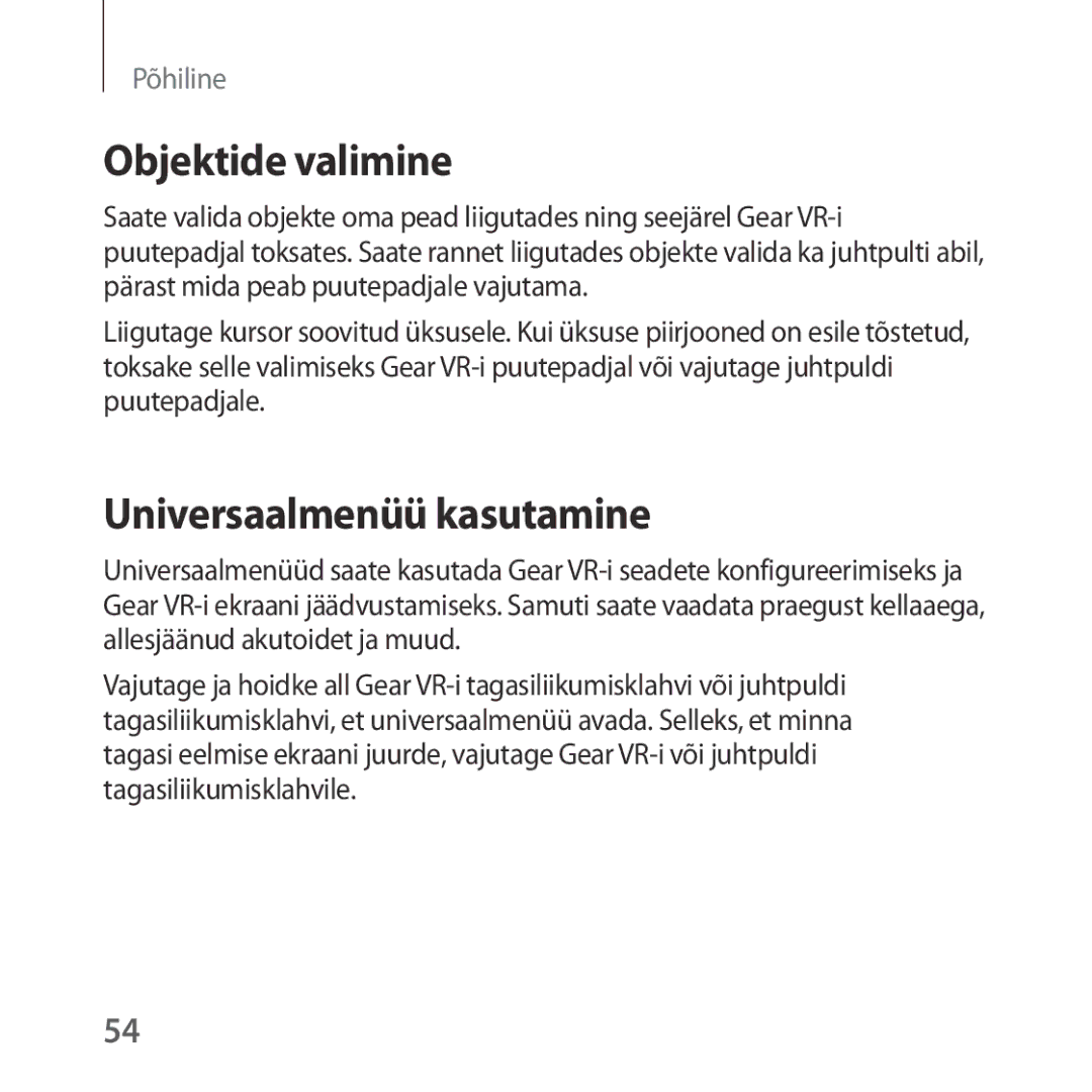 Samsung SM-R325NZVASEB manual Objektide valimine, Universaalmenüü kasutamine 