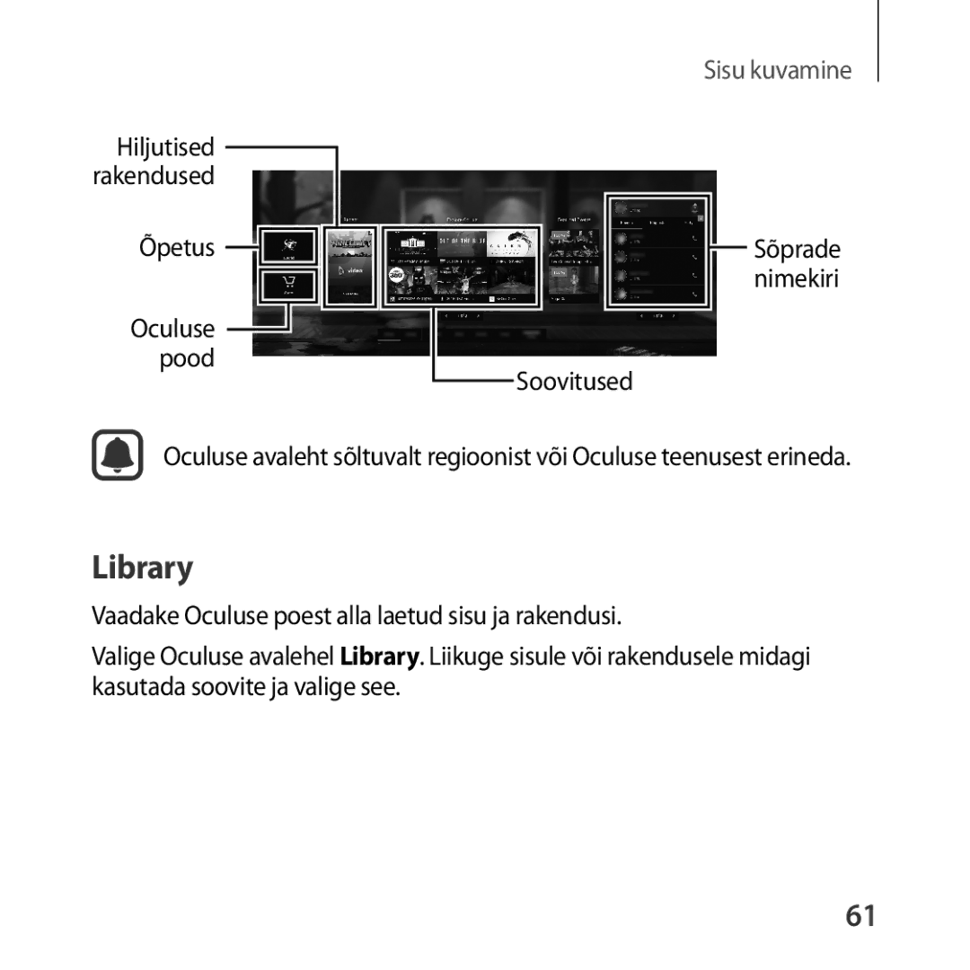 Samsung SM-R325NZVASEB manual Library, Õpetus Oculuse pood, Sõprade Nimekiri Soovitused 