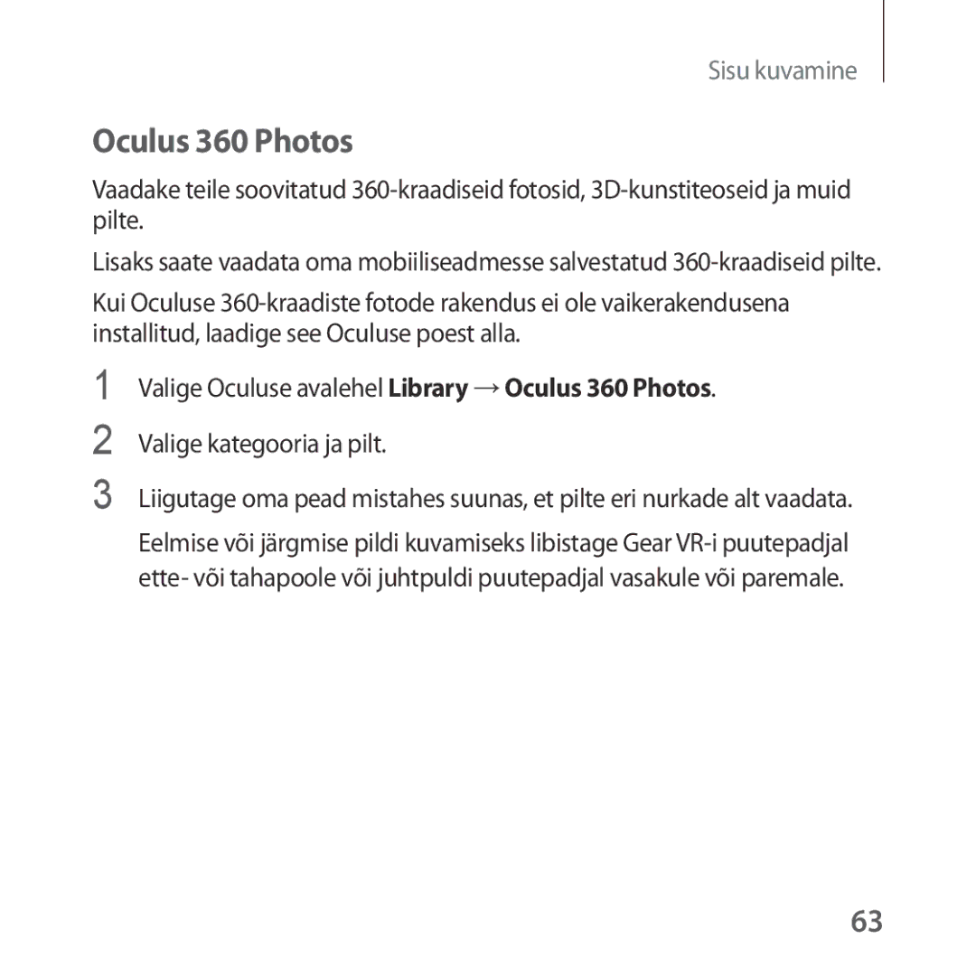Samsung SM-R325NZVASEB manual Oculus 360 Photos 