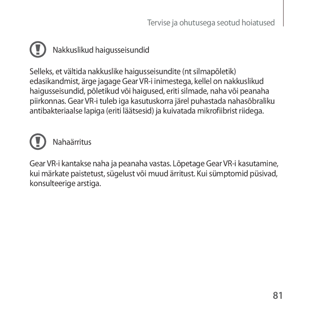 Samsung SM-R325NZVASEB manual Nakkuslikud haigusseisundid 