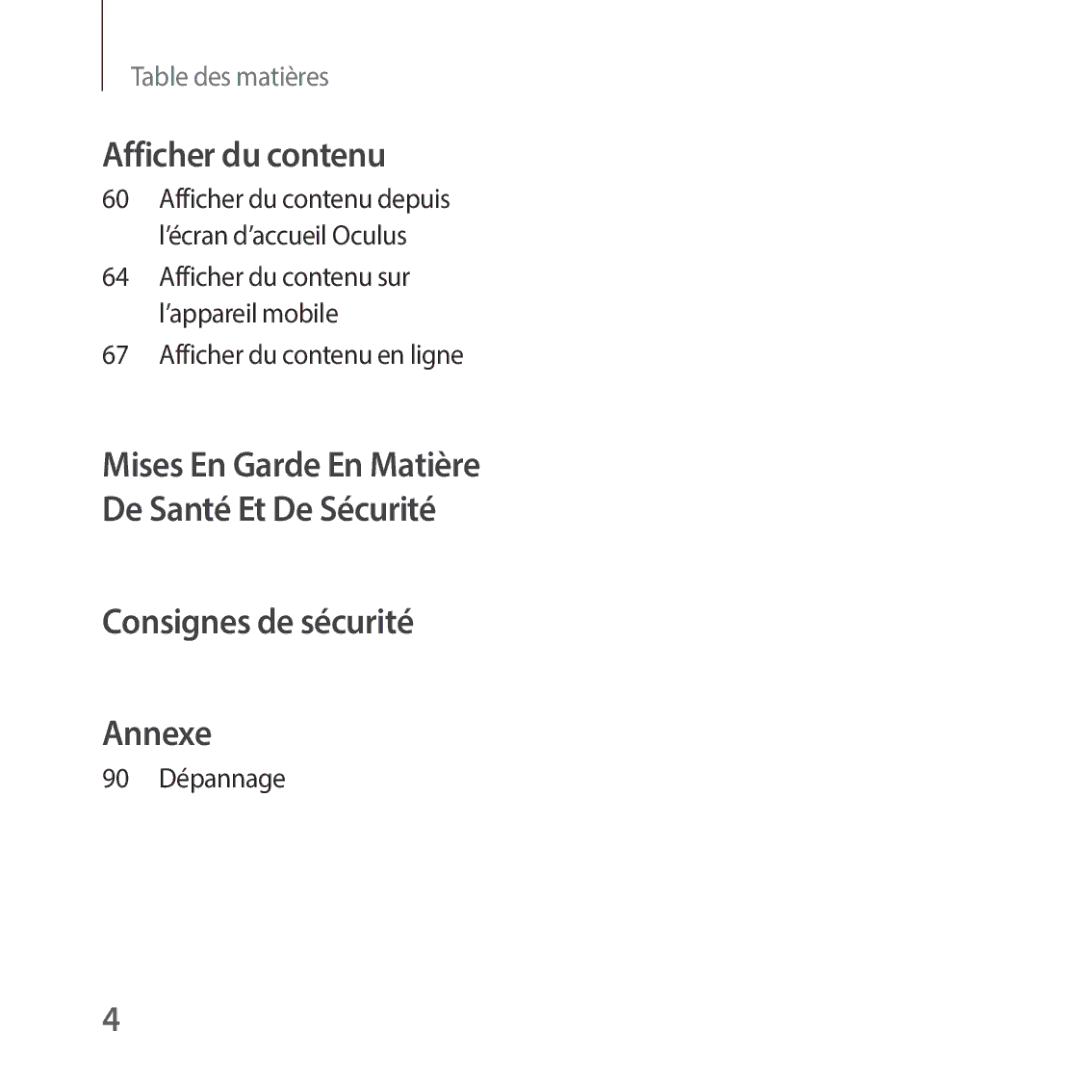 Samsung SM-R325NZVAXEF manual Afficher du contenu, 90 Dépannage 