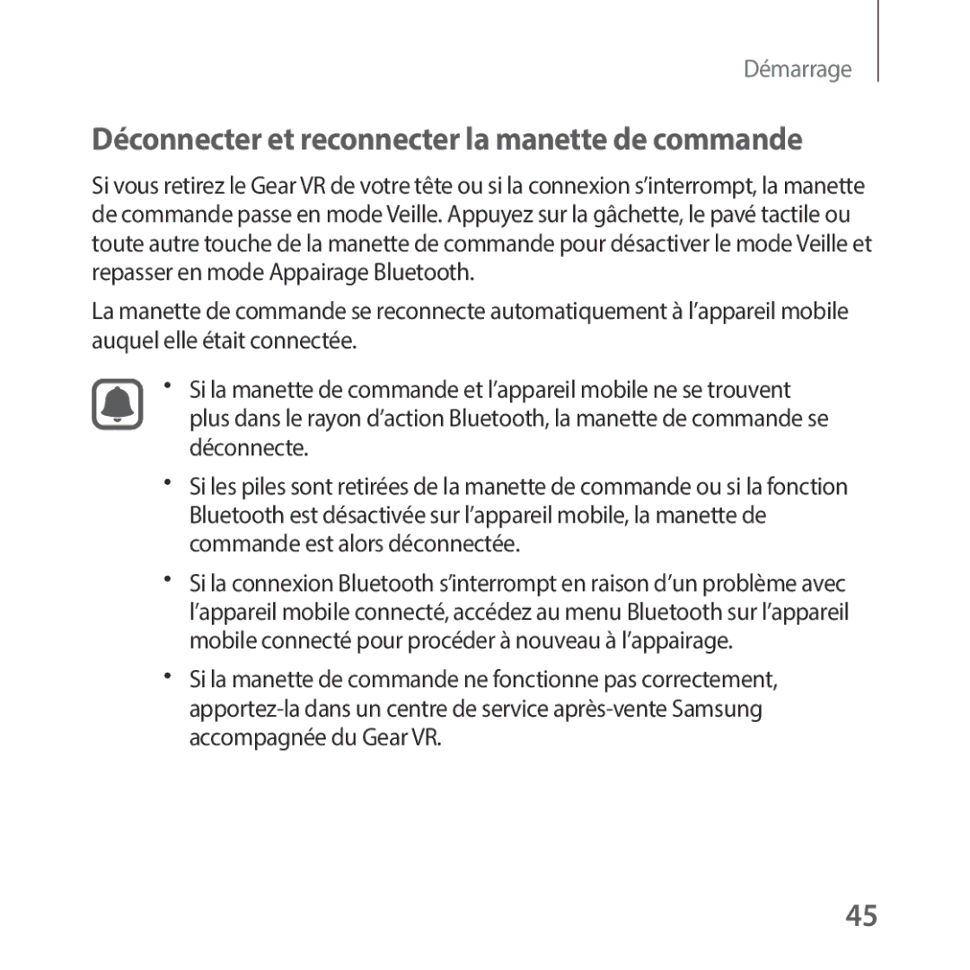 Samsung SM-R325NZVAXEF manual Déconnecter et reconnecter la manette de commande 