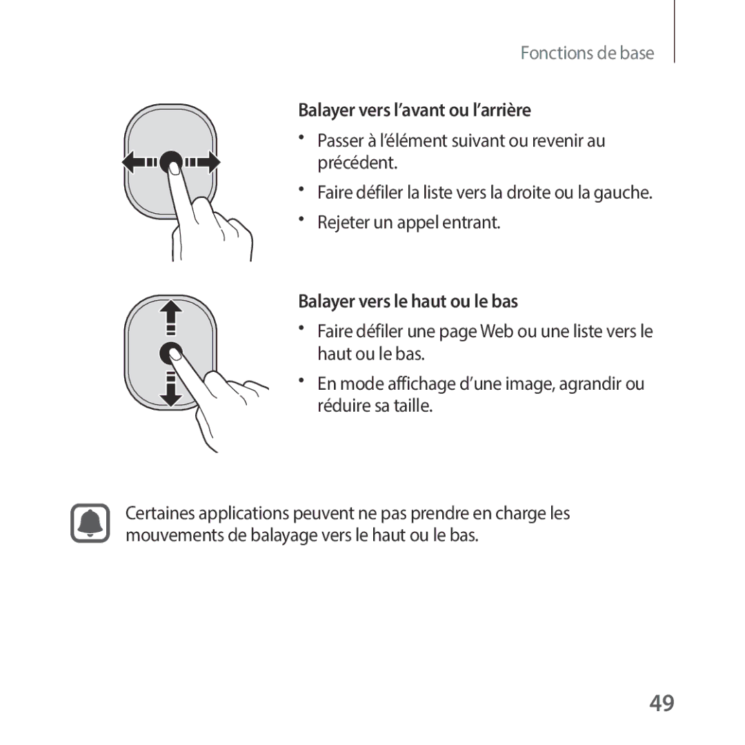 Samsung SM-R325NZVAXEF manual Balayer vers l’avant ou l’arrière, Balayer vers le haut ou le bas, Haut ou le bas 