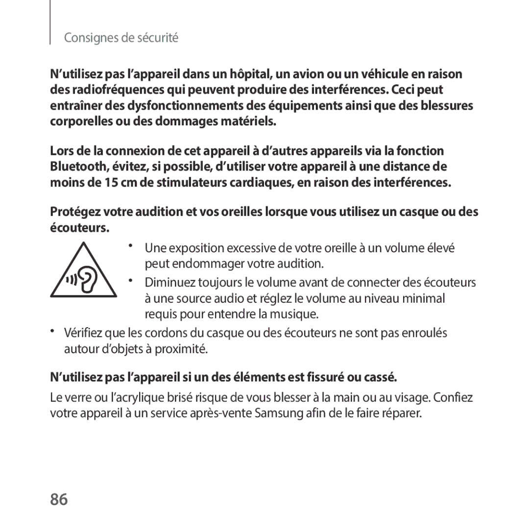 Samsung SM-R325NZVAXEF manual Consignes de sécurité 