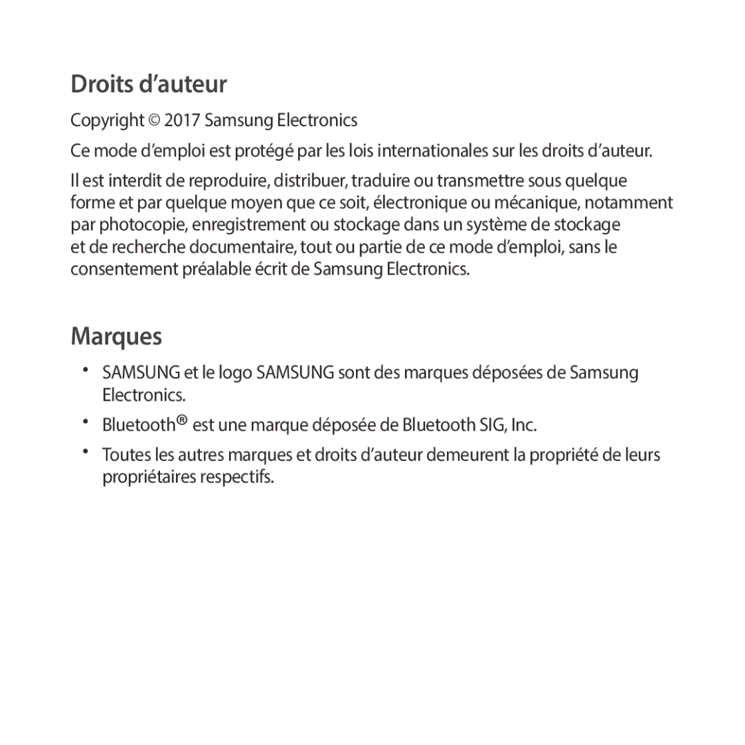 Samsung SM-R325NZVAXEF manual Droits d’auteur, Copyright 2017 Samsung Electronics 