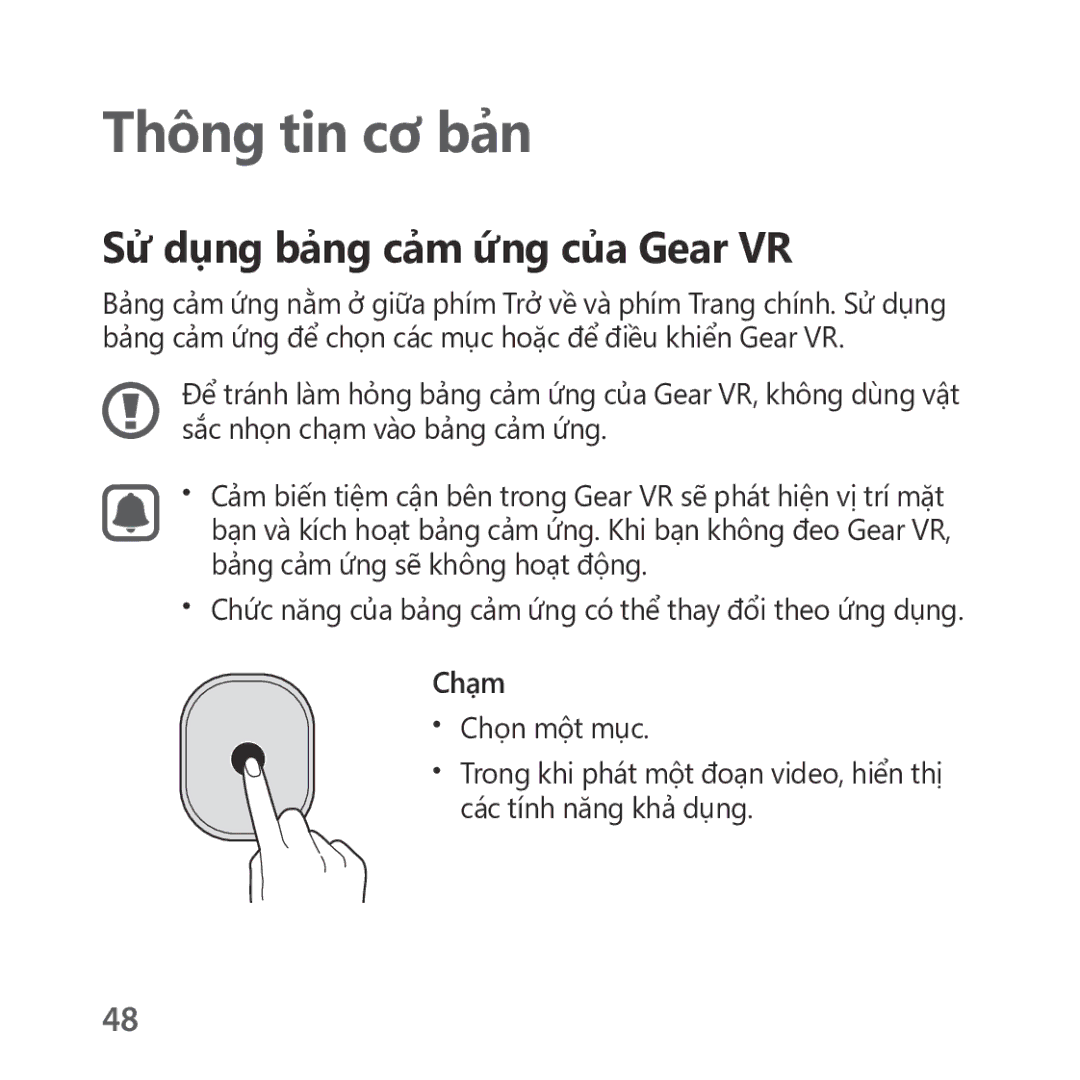 Samsung SM-R325NZVAXXV manual Sử dụng bảng cảm ứng của Gear VR, Chạm 