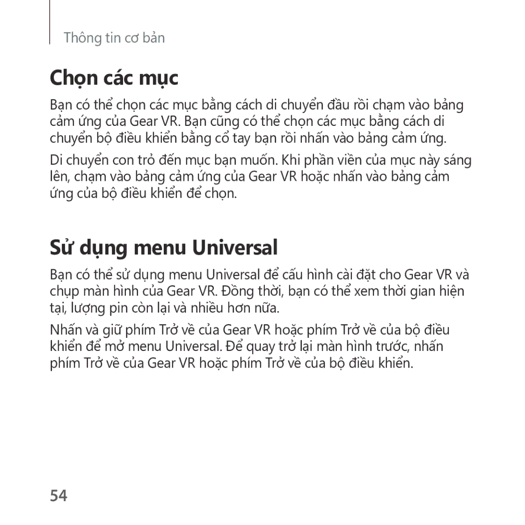 Samsung SM-R325NZVAXXV manual Chọn các mục, Sử dụng menu Universal 