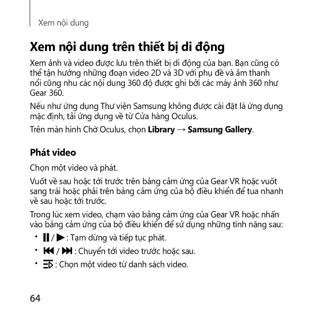 Samsung SM-R325NZVAXXV manual Xem nội dung trên thiết bị di động, Phát video 