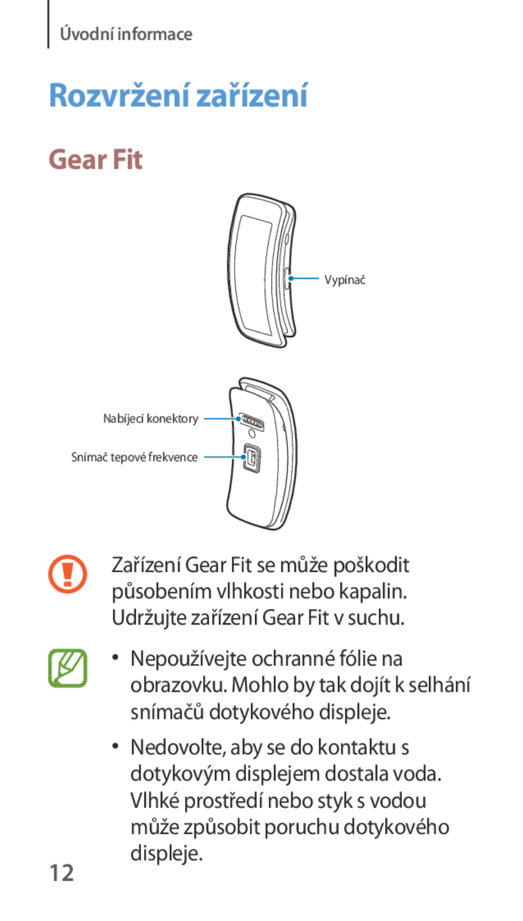 Samsung SM-R3500ZKAAUT, SM-R3500ZKAATO, SM-R3500ZKADBT, SM-R3500ZKAXEO, SM-R3500ZKAEUX manual Rozvržení zařízení, Gear Fit 