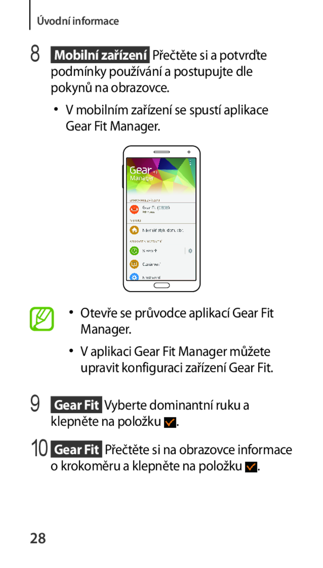 Samsung SM-R3500ZKAAUT, SM-R3500ZKAATO, SM-R3500ZKADBT manual  Gear Fit Vyberte dominantní ruku a klepněte na položku 