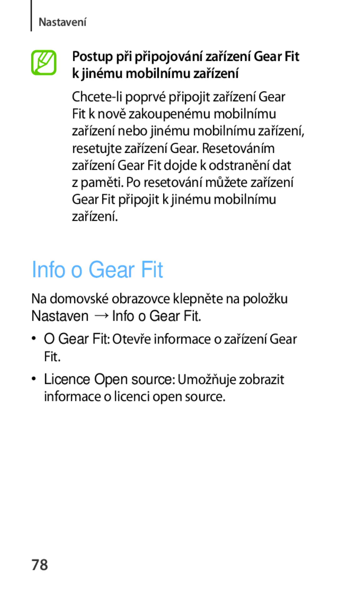 Samsung SM-R3500ZKAXEH, SM-R3500ZKAATO, SM-R3500ZKADBT manual Info o Gear Fit, Gear Fit Otevře informace o zařízení Gear Fit 