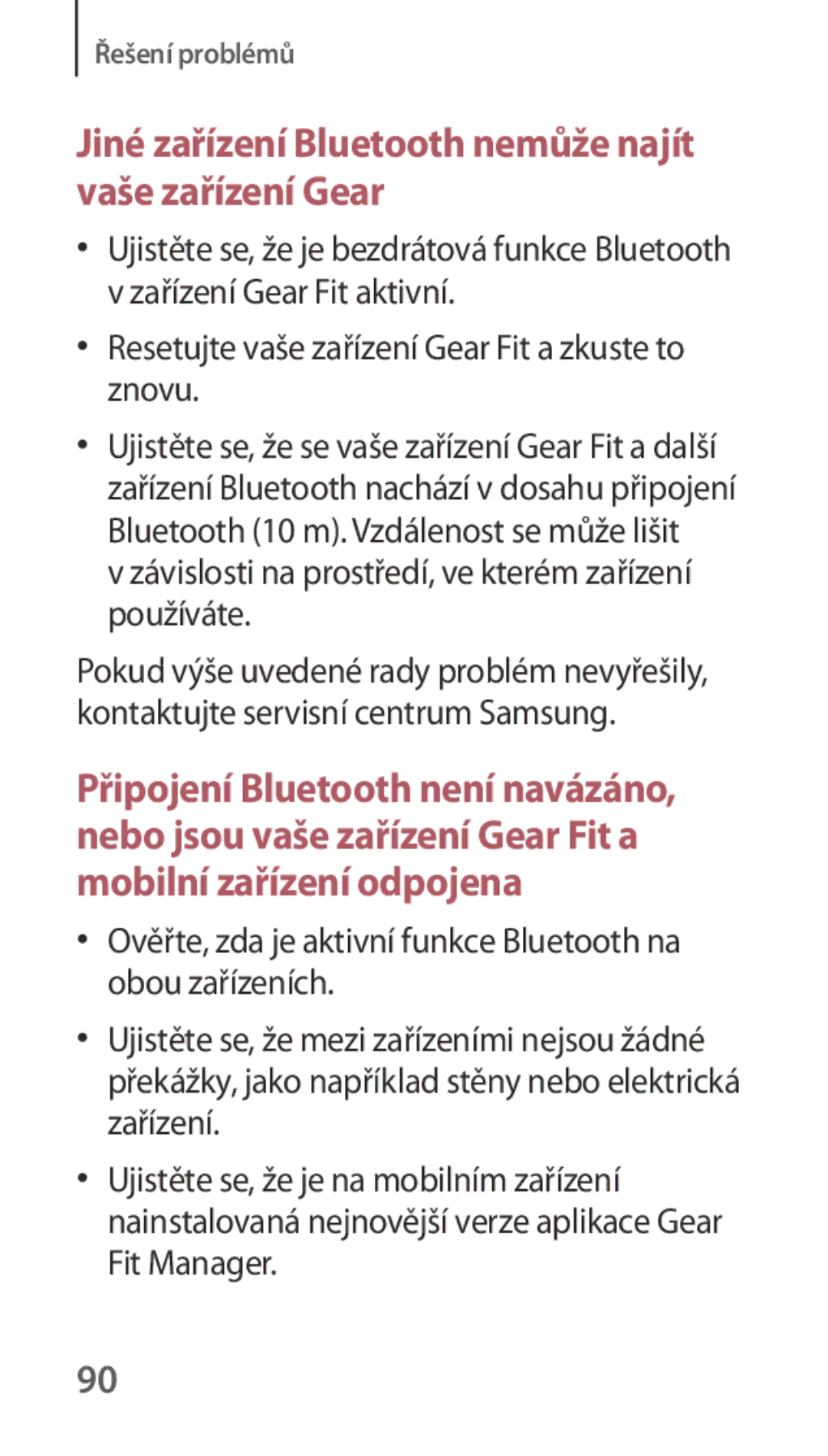 Samsung SM-R3500ZKAXEO, SM-R3500ZKAATO, SM-R3500ZKADBT manual Jiné zařízení Bluetooth nemůže najít vaše zařízení Gear 