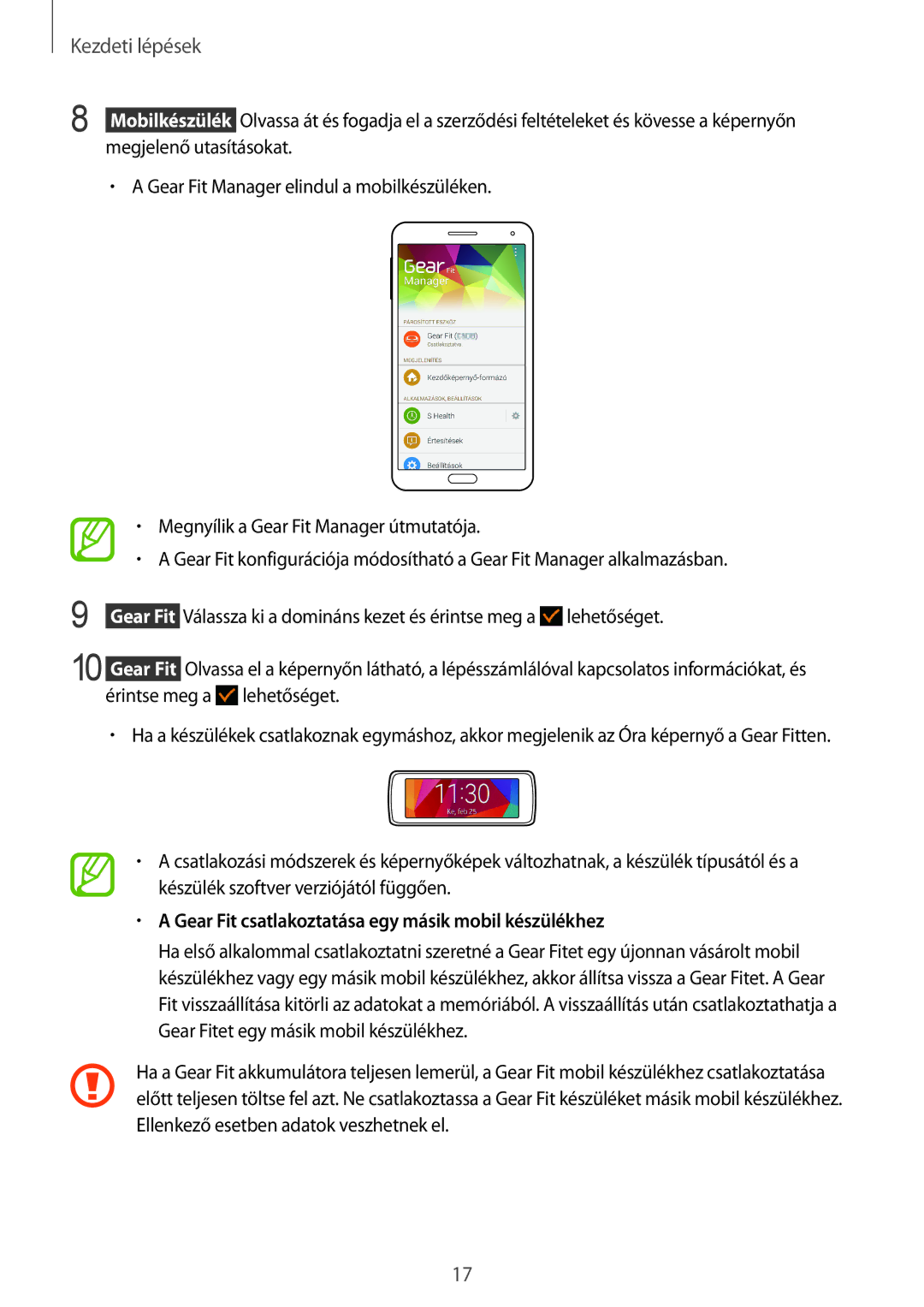 Samsung SM-R3500ZKADBT, SM-R3500ZKAATO, SM-R3500ZKAXEO Lehetőséget, Gear Fit csatlakoztatása egy másik mobil készülékhez 