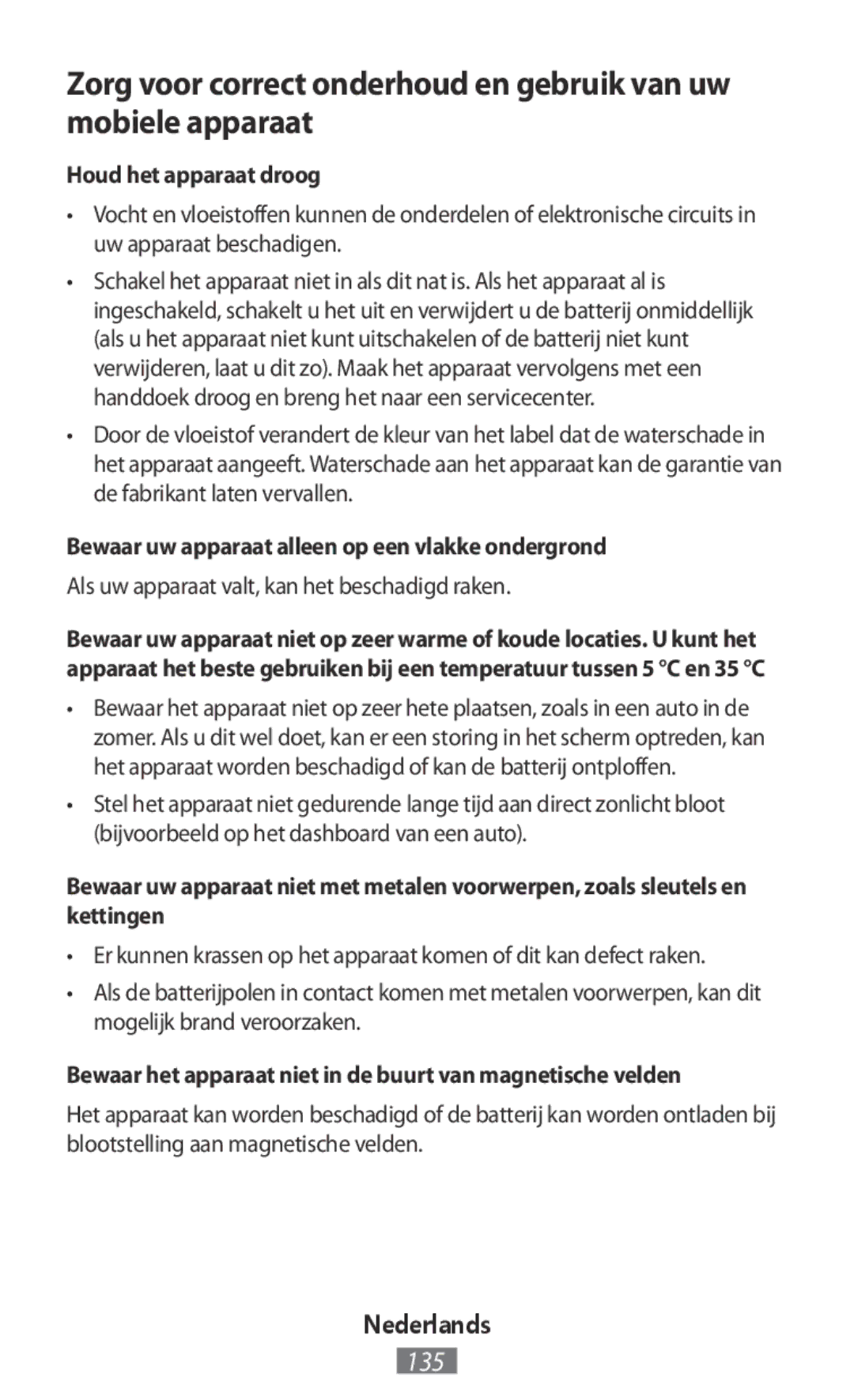 Samsung SM-R3500ZKANEE, SM-R3500ZKAATO manual Houd het apparaat droog, Bewaar uw apparaat alleen op een vlakke ondergrond 