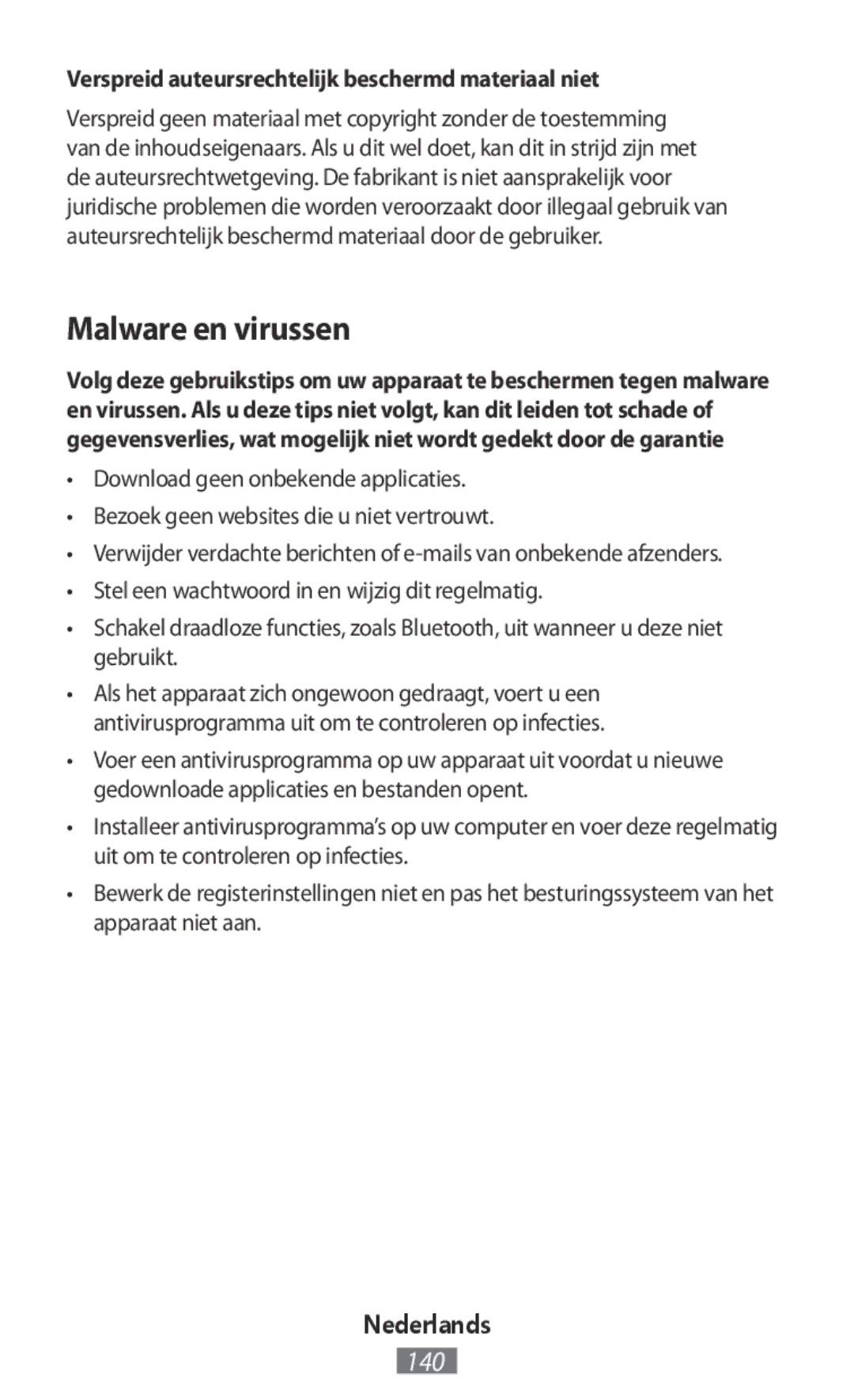 Samsung SM-R3500ZKADBT, SM-R3500ZKAATO manual Malware en virussen, Verspreid auteursrechtelijk beschermd materiaal niet 