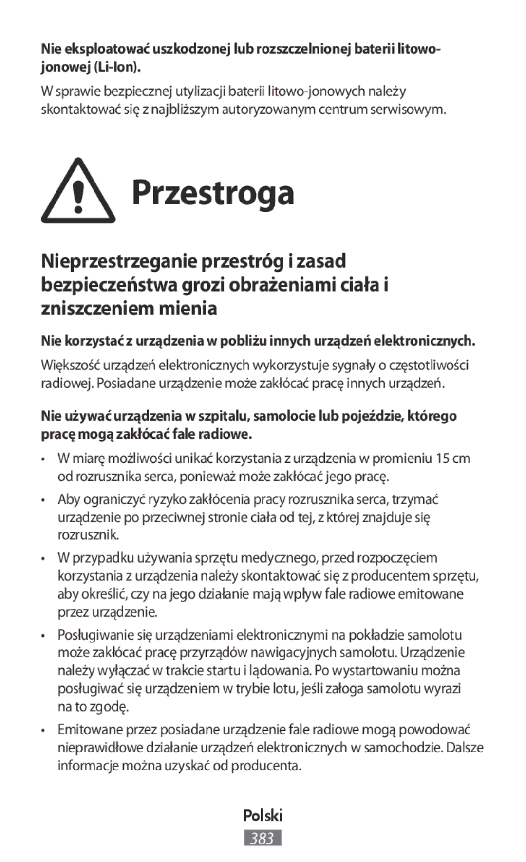 Samsung SM-R3500ZKASER, SM-R3500ZKAATO, SM-R3500ZKADBT, SM-R3500ZKAXEO, SM-R3500ZKATPH, SM-R3500ZKAEUR manual Przestroga 