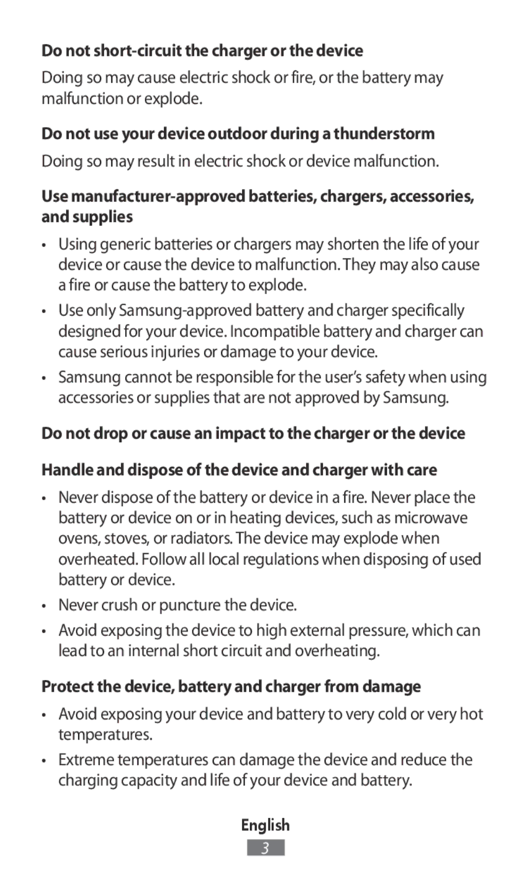 Samsung SM-R3500ZKAEUR Do not short-circuit the charger or the device, Protect the device, battery and charger from damage 