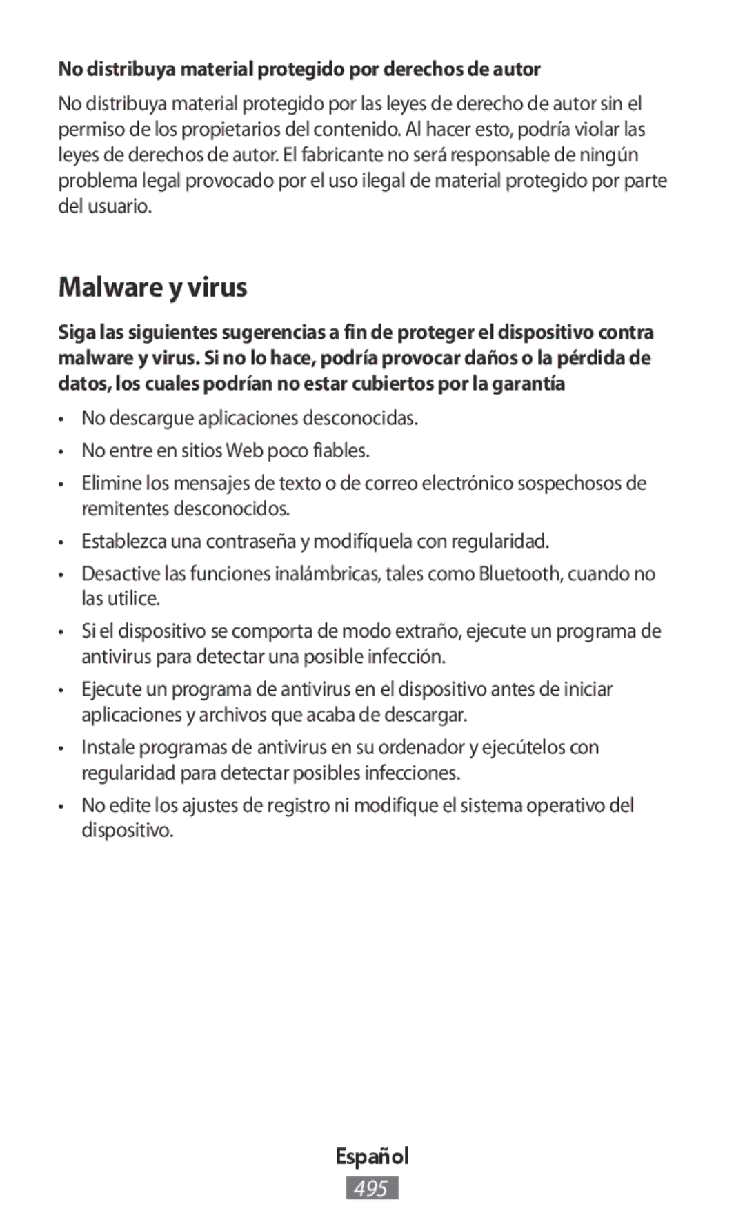 Samsung SM-R3500ZKASEB, SM-R3500ZKAATO manual Malware y virus, No distribuya material protegido por derechos de autor 