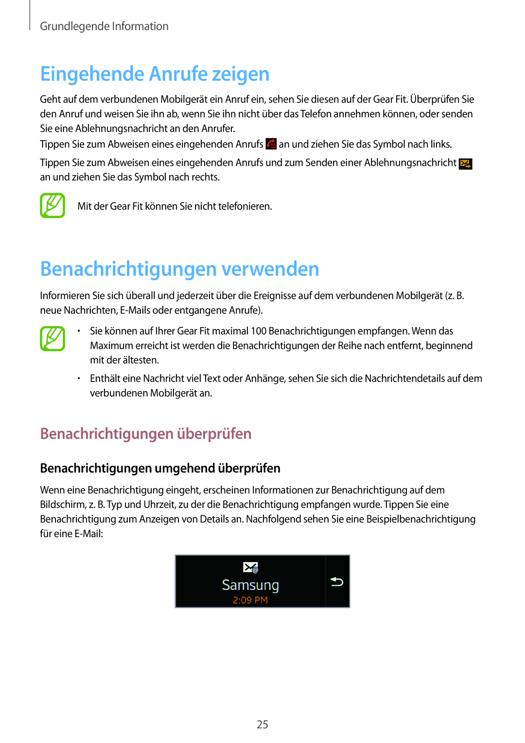 Samsung SM-R3500ZKAEUX manual Eingehende Anrufe zeigen, Benachrichtigungen verwenden, Benachrichtigungen überprüfen 