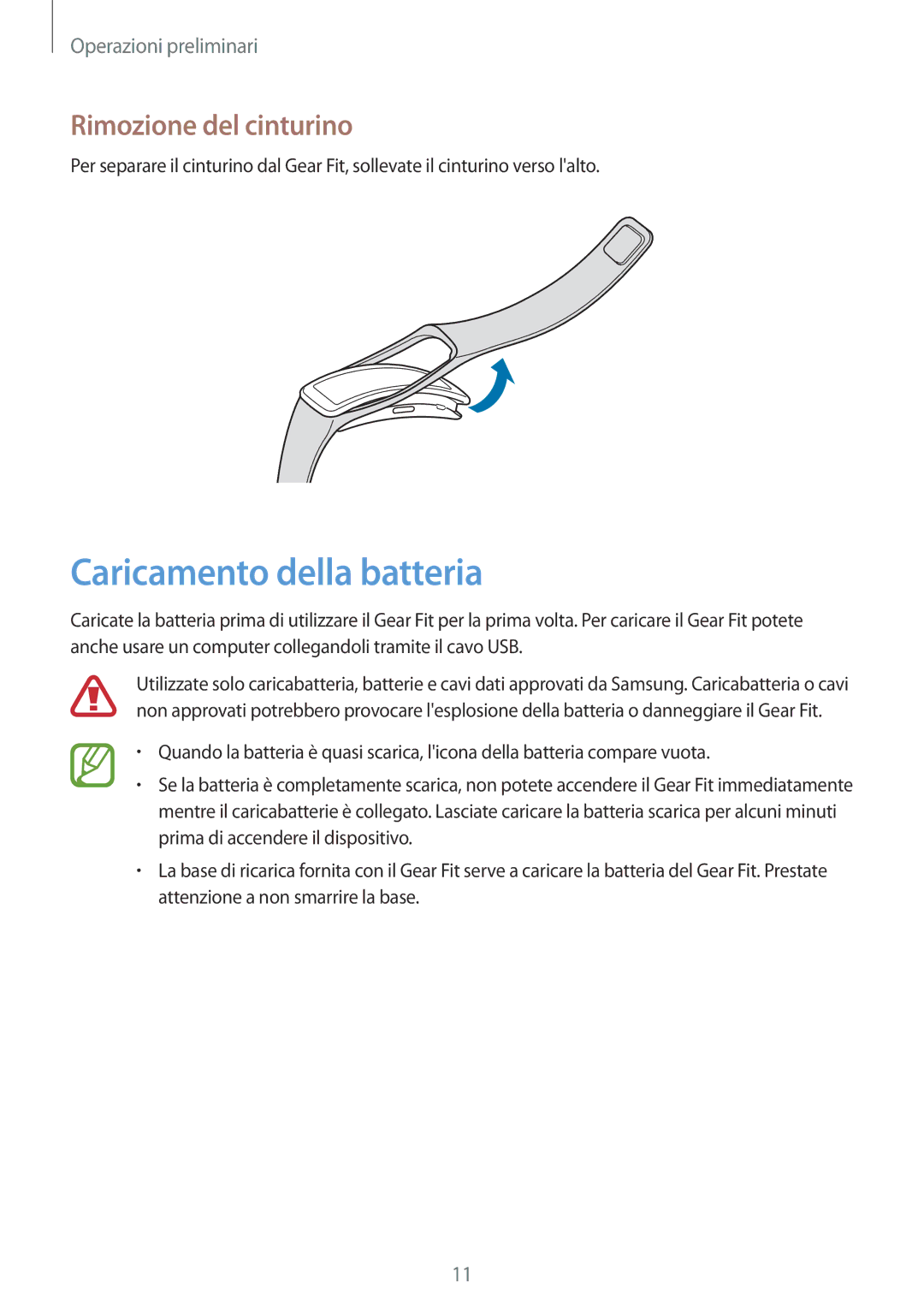 Samsung SM-R3500ZKAITV, SM-R3500ZKADBT, SM-R3500ZKAXEF, SM-R3500ZKAAUT Caricamento della batteria, Rimozione del cinturino 