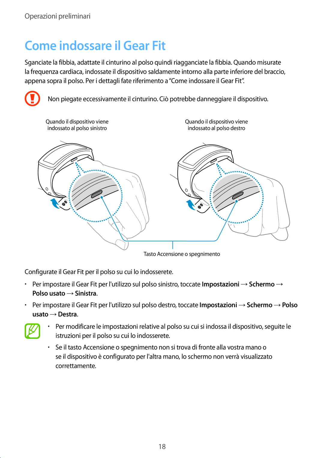 Samsung SM-R3500ZKAAUT, SM-R3500ZKADBT, SM-R3500ZKAXEF, SM-R3500ZKAITV manual Come indossare il Gear Fit 