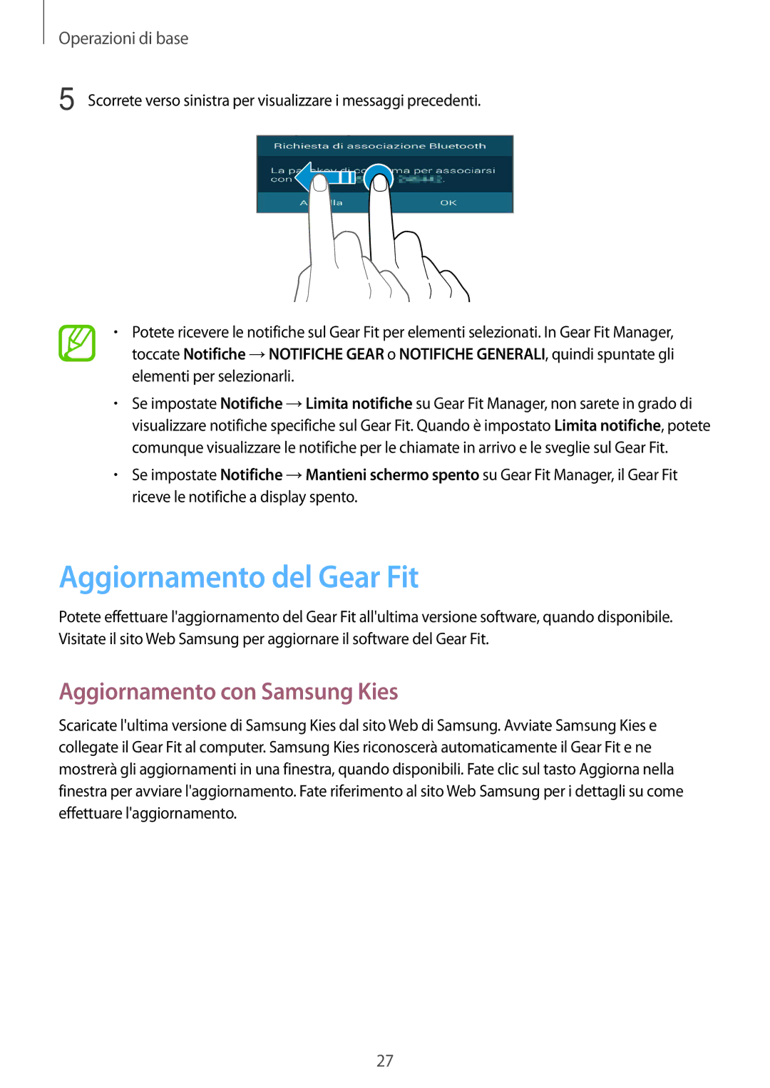 Samsung SM-R3500ZKAITV, SM-R3500ZKADBT, SM-R3500ZKAXEF manual Aggiornamento del Gear Fit, Aggiornamento con Samsung Kies 