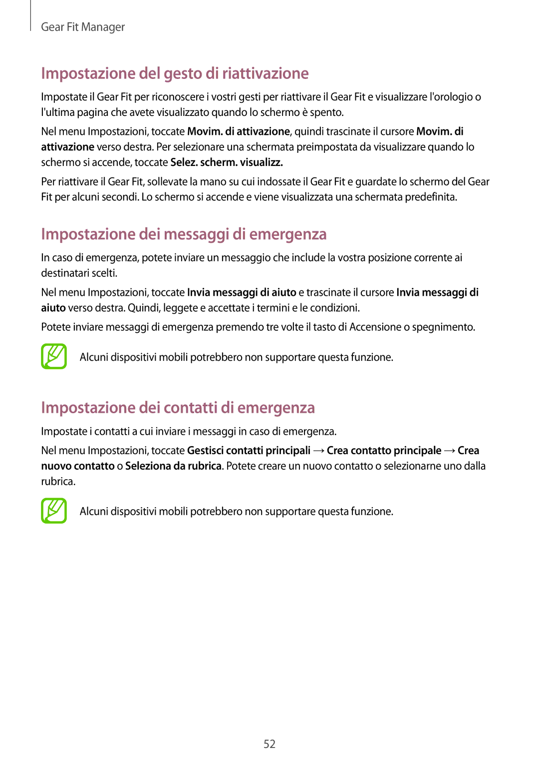 Samsung SM-R3500ZKADBT, SM-R3500ZKAXEF Impostazione del gesto di riattivazione, Impostazione dei messaggi di emergenza 