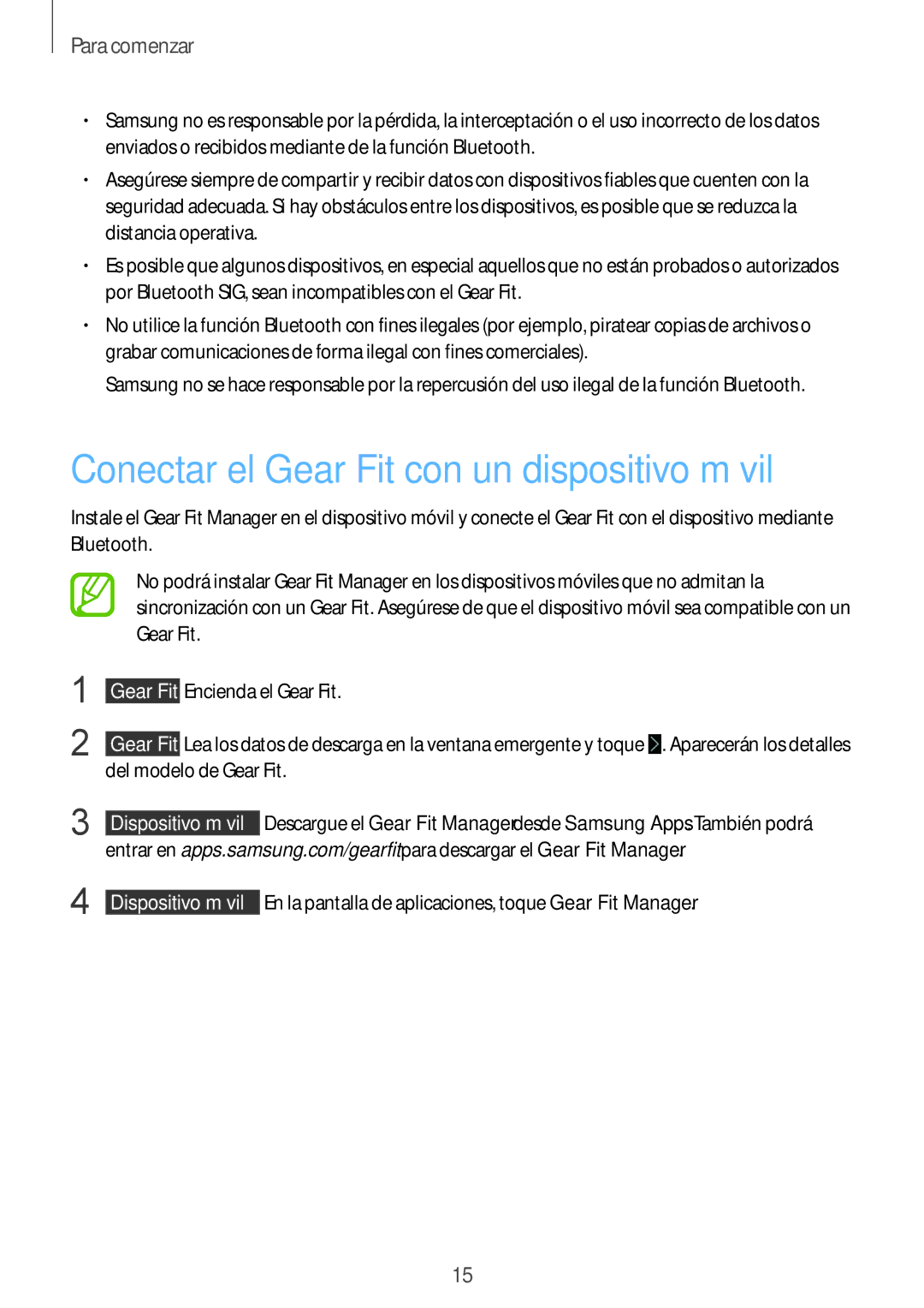 Samsung SM-R3500ZKAPHE, SM-R3500ZKAEUX manual Conectar el Gear Fit con un dispositivo móvil 