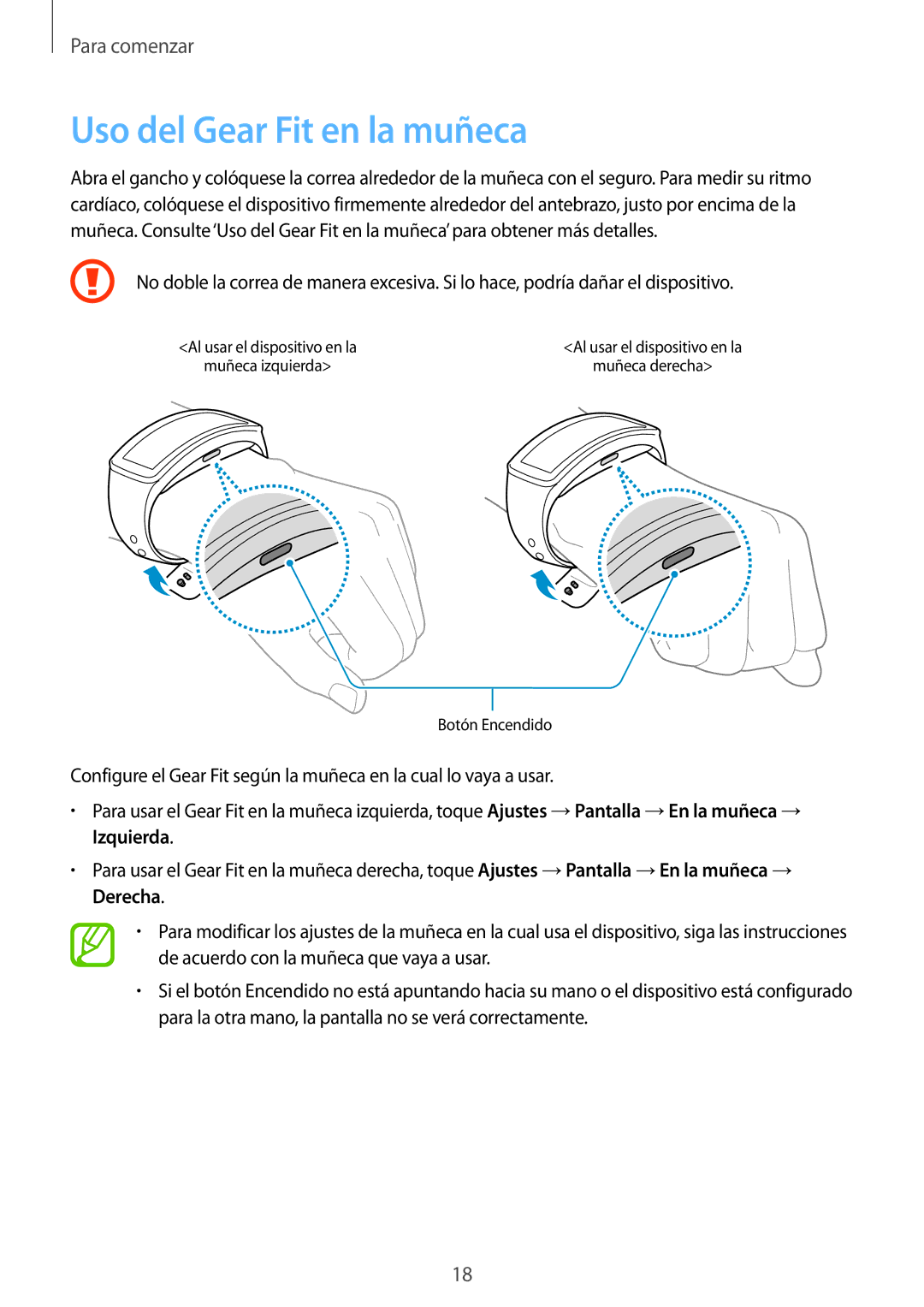 Samsung SM-R3500ZKAEUX, SM-R3500ZKAPHE manual Uso del Gear Fit en la muñeca 