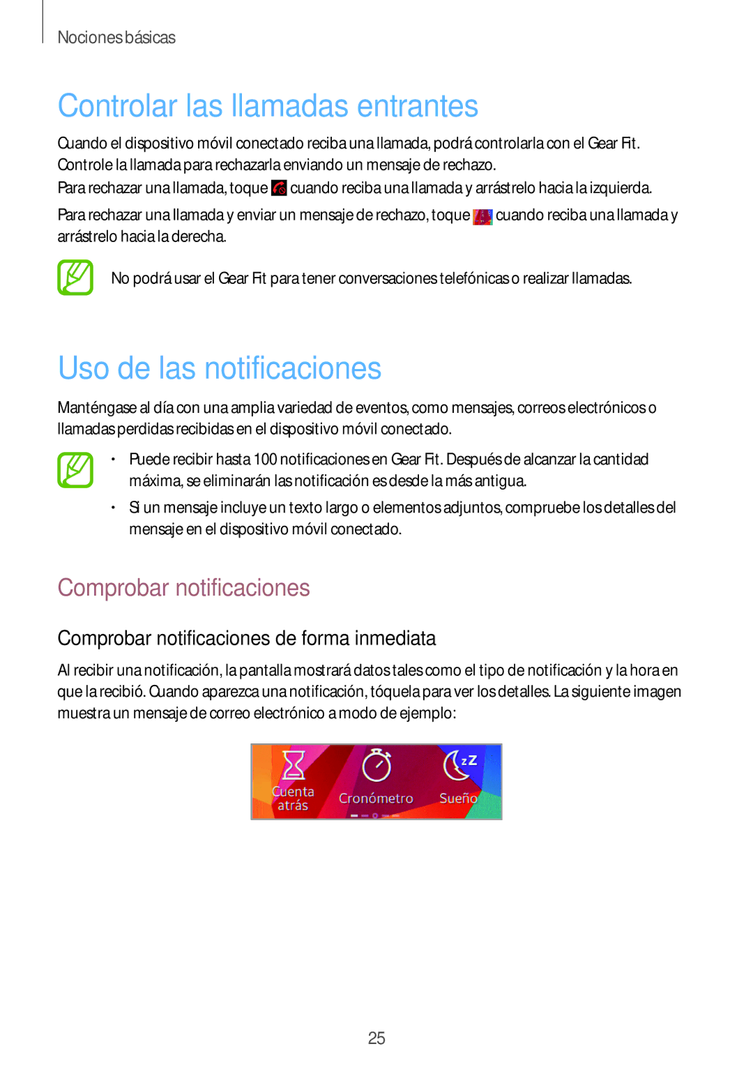 Samsung SM-R3500ZKAPHE manual Controlar las llamadas entrantes, Uso de las notificaciones, Comprobar notificaciones 
