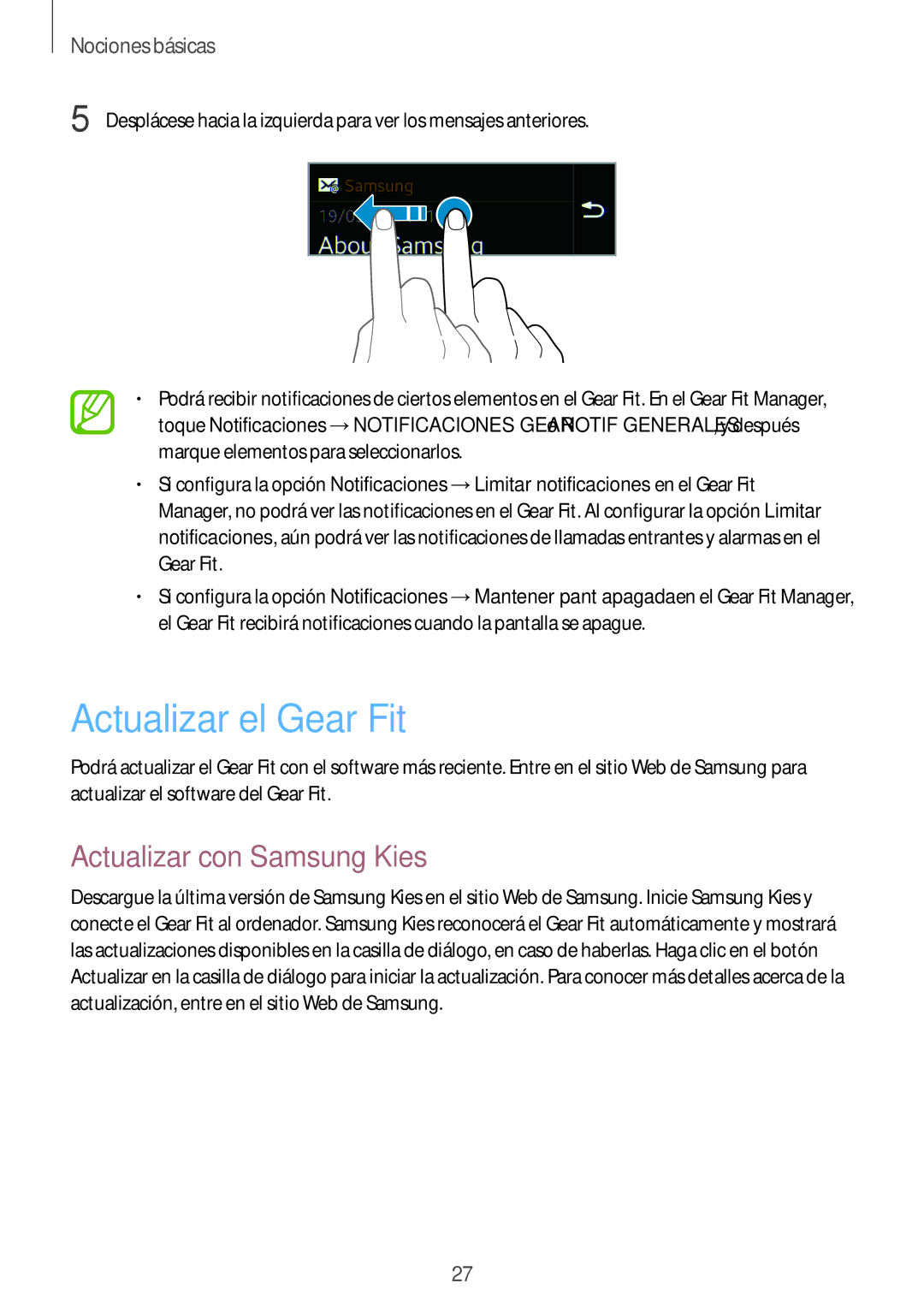 Samsung SM-R3500ZKAPHE, SM-R3500ZKAEUX manual Actualizar el Gear Fit, Actualizar con Samsung Kies 