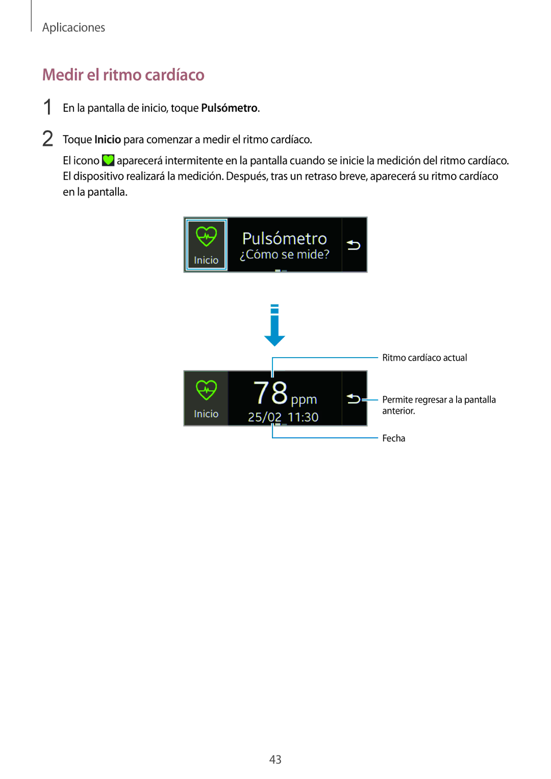 Samsung SM-R3500ZKAPHE, SM-R3500ZKAEUX manual Medir el ritmo cardíaco 