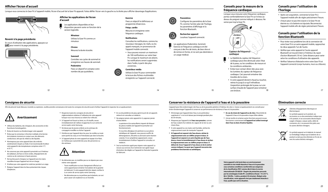 Samsung SM-R3500ZKAEUX Afficher l’écran d’accueil, Conseils pour l’utilisation de la fonction Bluetooth, Avertissement 