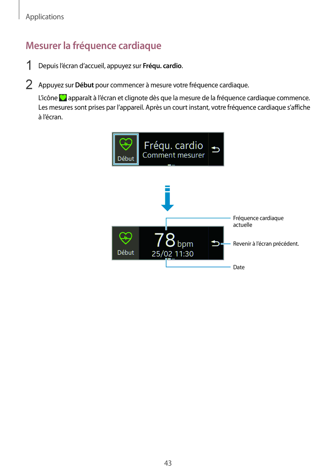 Samsung SM-R3500ZKAXEF, SM-R3500ZKAEUX manual Mesurer la fréquence cardiaque 