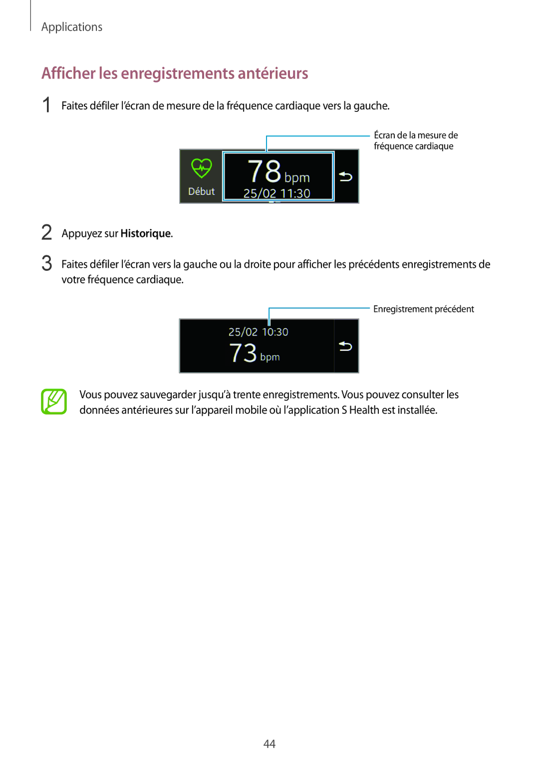 Samsung SM-R3500ZKAEUX, SM-R3500ZKAXEF manual Afficher les enregistrements antérieurs 