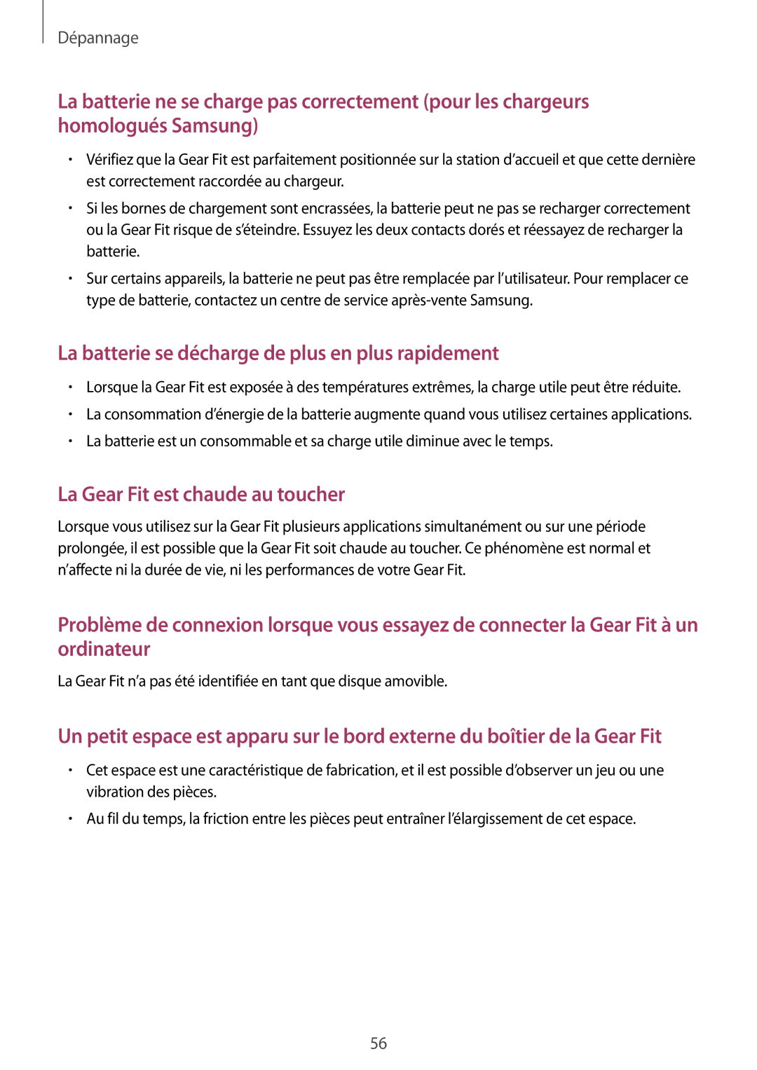 Samsung SM-R3500ZKAEUX, SM-R3500ZKAXEF manual La batterie se décharge de plus en plus rapidement 