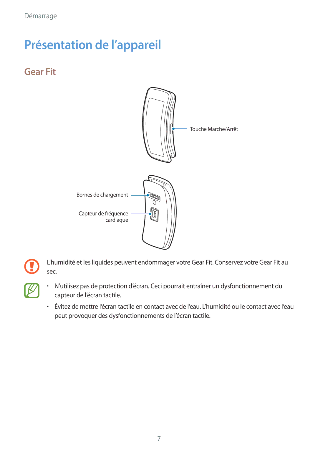 Samsung SM-R3500ZKAXEF, SM-R3500ZKAEUX manual Présentation de l’appareil, Gear Fit 