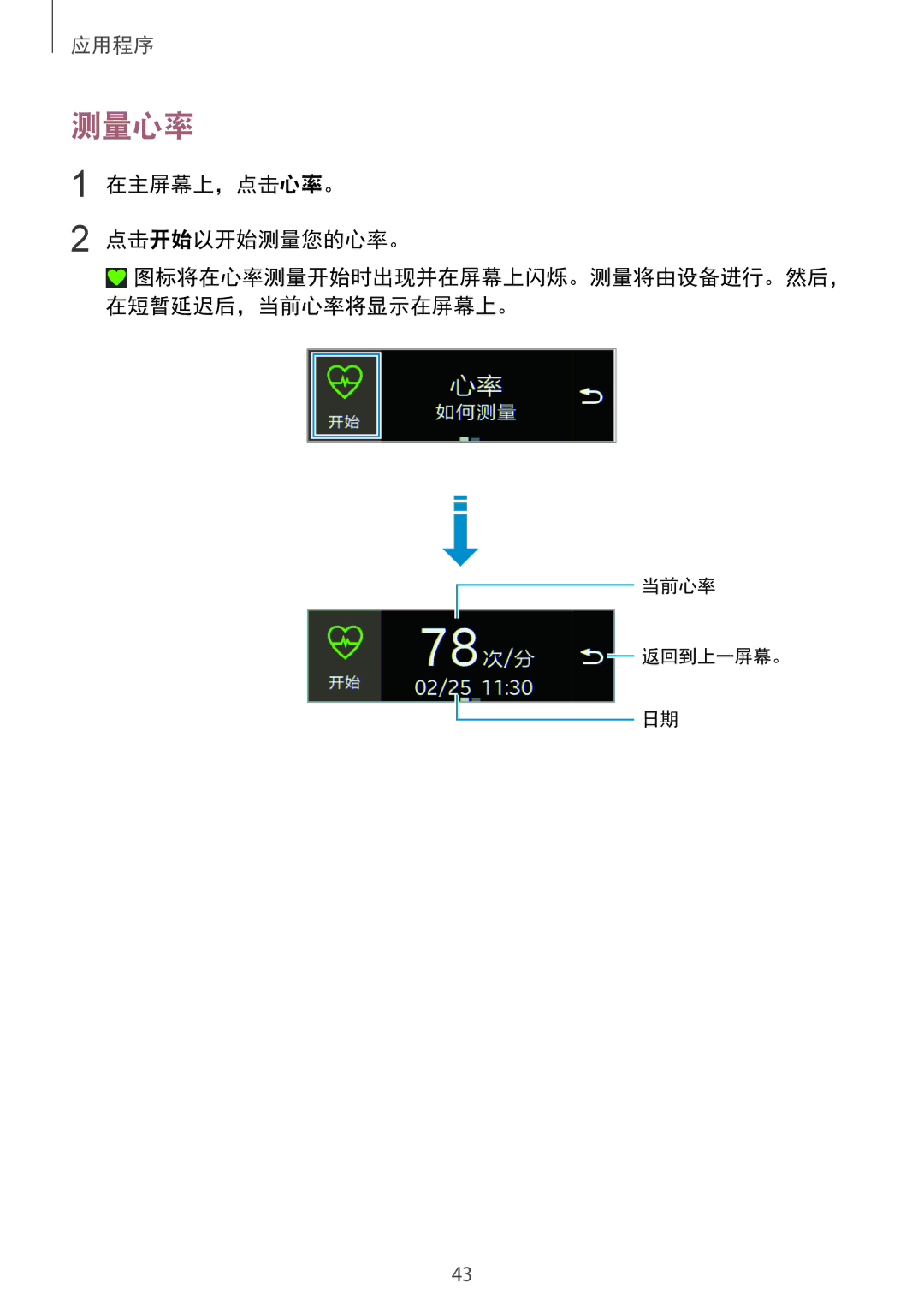 Samsung SM-R3500ZKAXXV, SM-R3500ZKAEUX manual 测量心率 