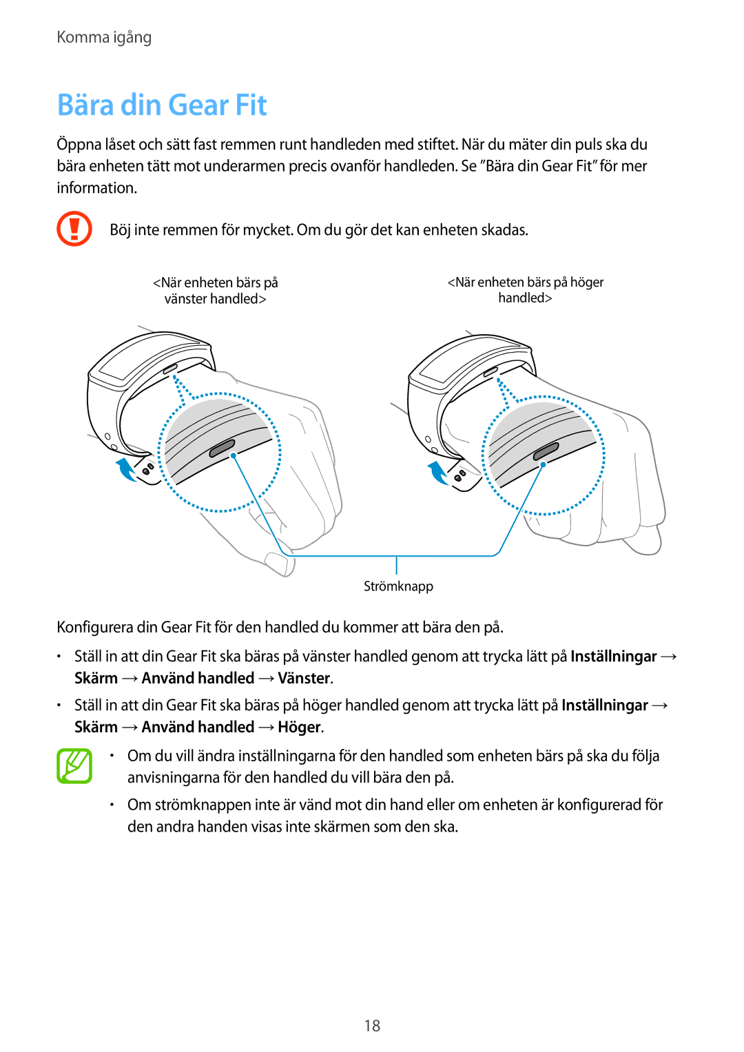 Samsung SM-R3500ZKANEE, SM-R3500ZWANEE manual Bära din Gear Fit 