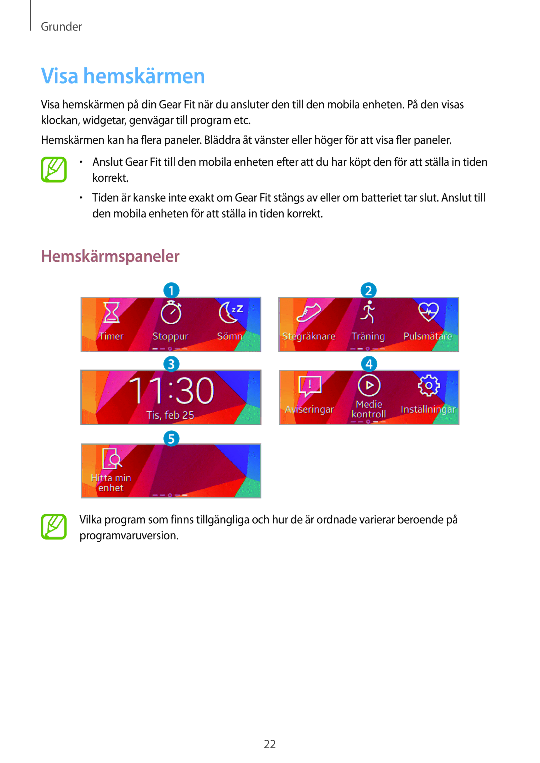 Samsung SM-R3500ZKANEE, SM-R3500ZWANEE manual Visa hemskärmen, Hemskärmspaneler 