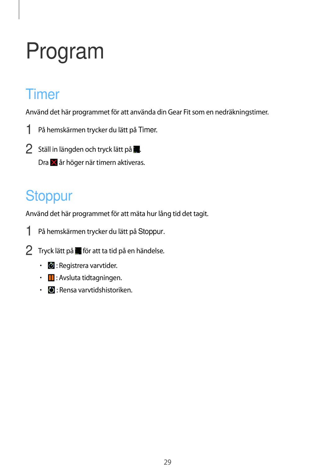 Samsung SM-R3500ZWANEE, SM-R3500ZKANEE manual Program, Timer, Stoppur 