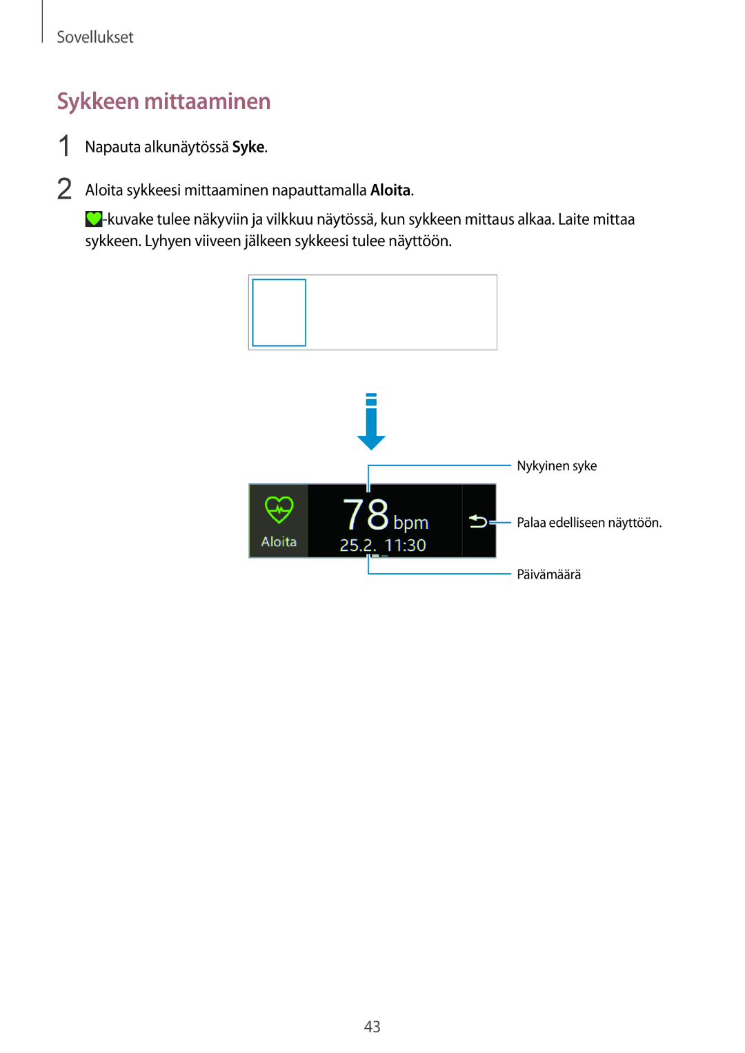 Samsung SM-R3500ZWANEE, SM-R3500ZKANEE manual Sykkeen mittaaminen 