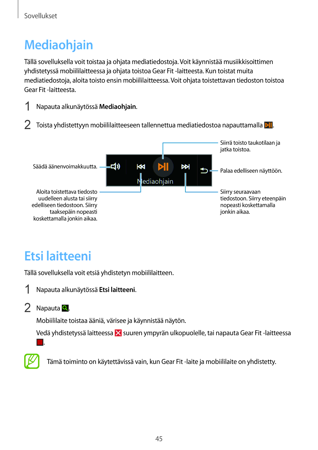 Samsung SM-R3500ZWANEE, SM-R3500ZKANEE manual Mediaohjain, Etsi laitteeni 