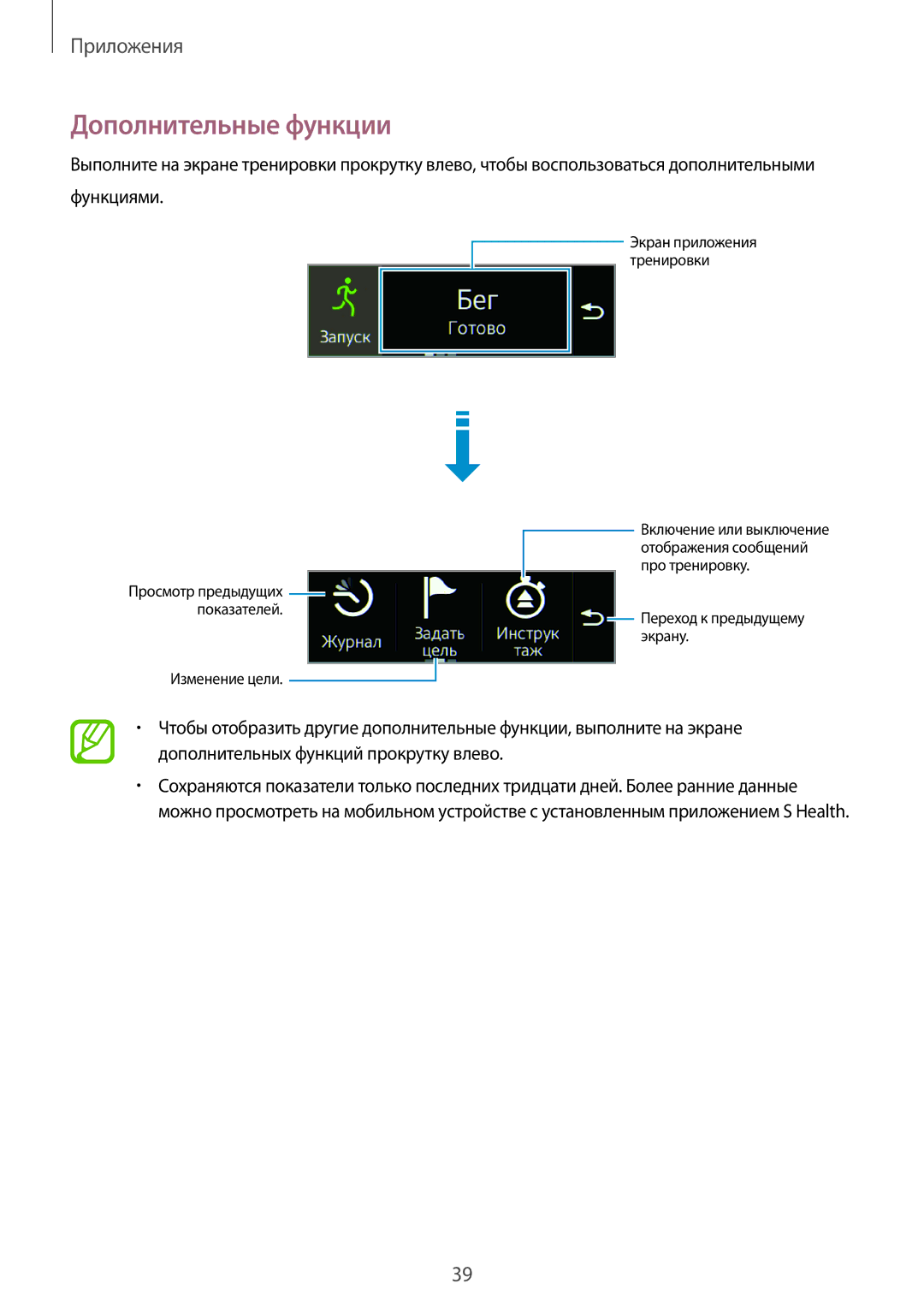 Samsung SM-R3500ZKASEB, SM-R3500ZKAEUX, SM-R3500ZKASER manual Переход к предыдущему экрану 