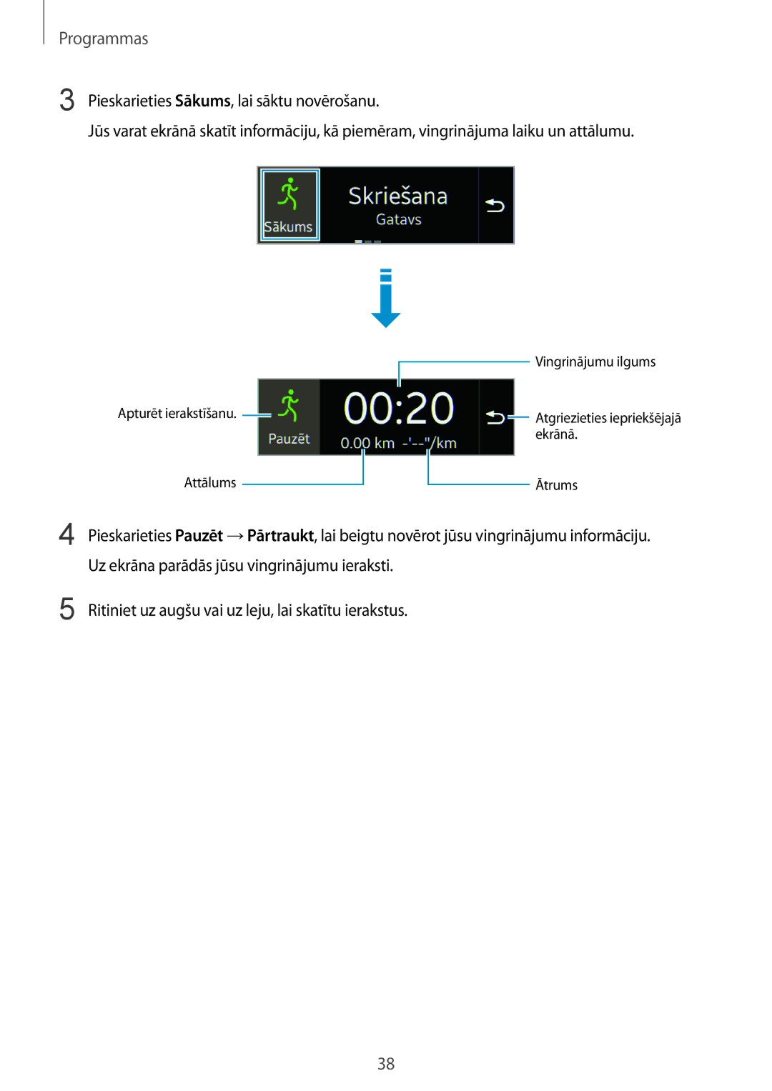 Samsung SM-R3500ZKASEB, SM-R3500ZKAEUX manual Uz ekrāna parādās jūsu vingrinājumu ieraksti 