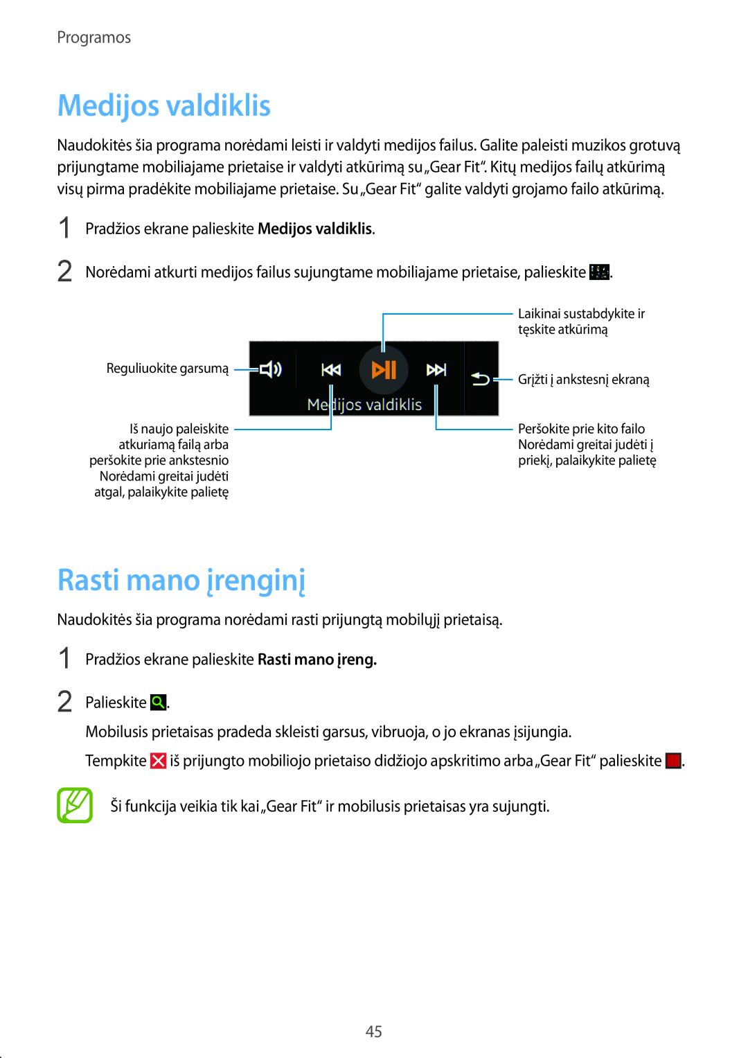 Samsung SM-R3500ZKAEUX, SM-R3500ZKASEB manual Medijos valdiklis, Rasti mano įrenginį 