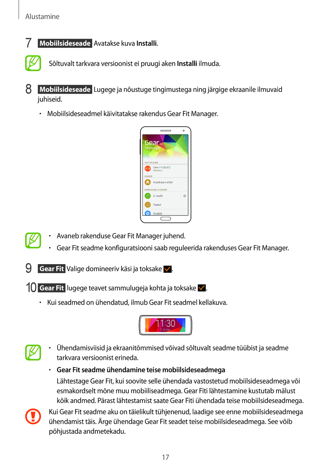 Samsung SM-R3500ZKAEUX manual  Mobiilsideseade Avatakse kuva Installi, Gear Fit seadme ühendamine teise mobiilsideseadmega 
