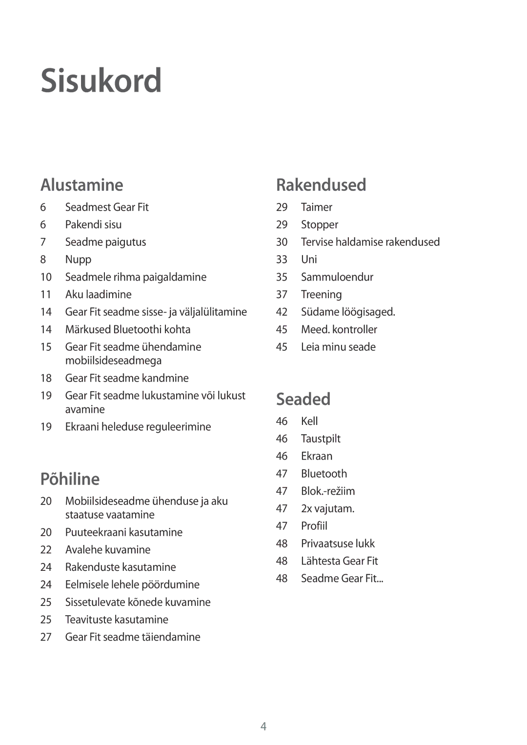 Samsung SM-R3500ZKASEB, SM-R3500ZKAEUX manual Sisukord, Alustamine 