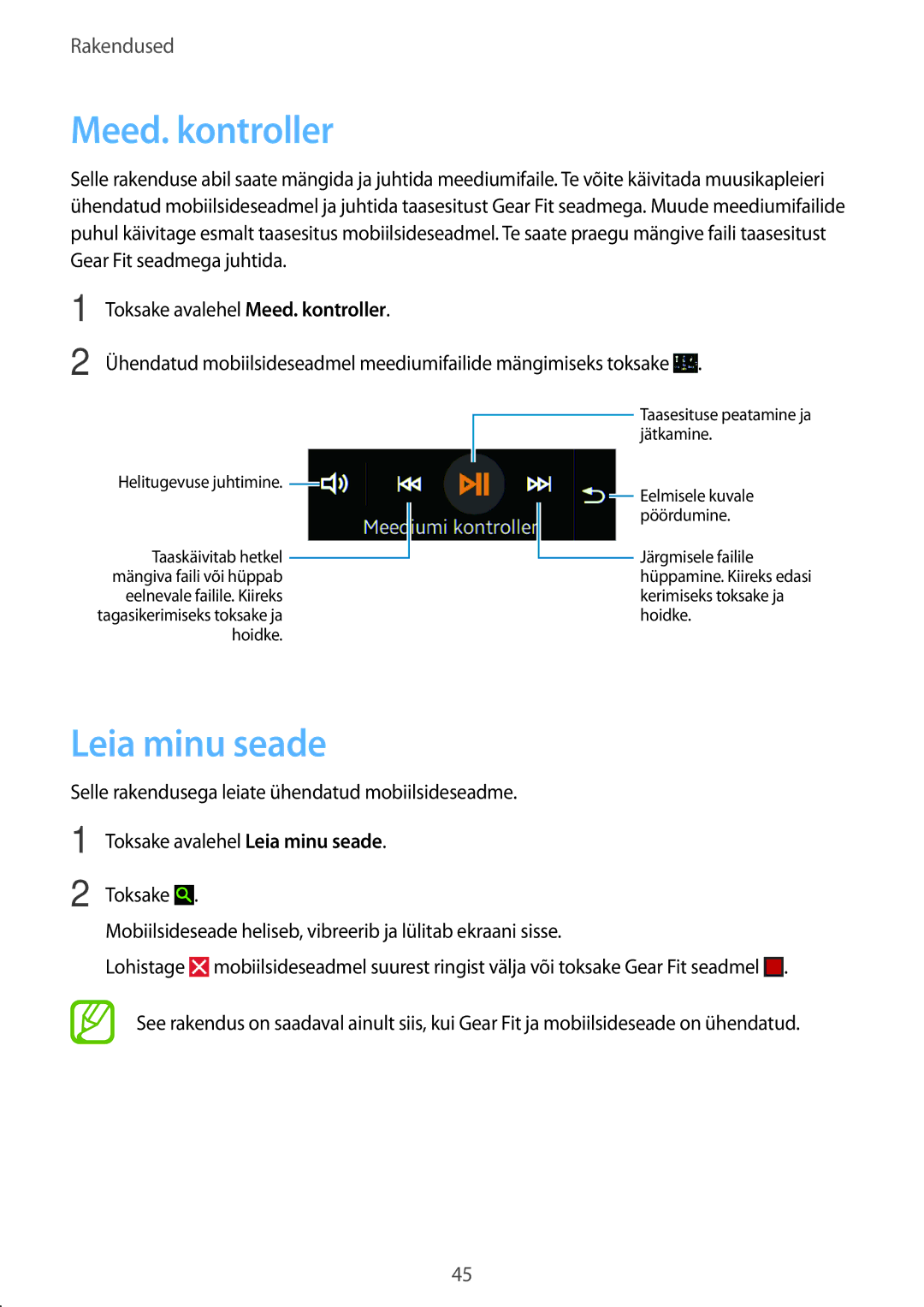 Samsung SM-R3500ZKAEUX, SM-R3500ZKASEB manual Meed. kontroller, Leia minu seade 