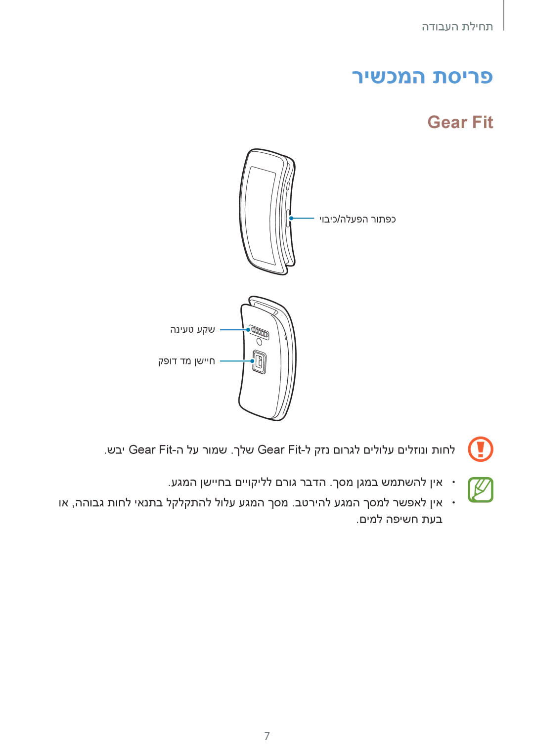 Samsung SM-R3500ZKAILO, SM-R3500ZKASEE manual רישכמה תסירפ, Gear Fit 